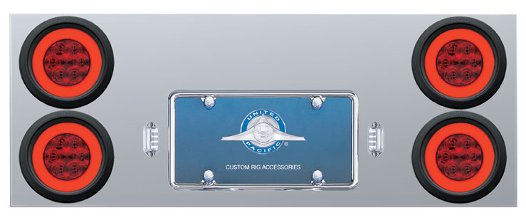 Stainless Steel Rear Center Light Panel W/ Four 21 Led 4" Halo Light W/ Grommet - Red Led/Red Lens