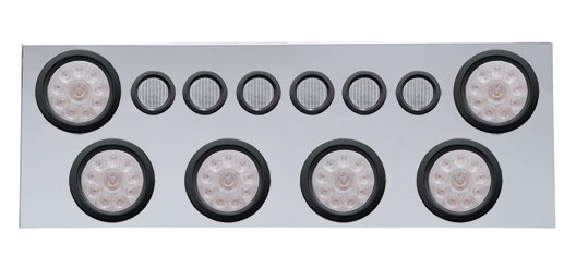 430 Stainless Steel Rear Center Light Panel W/ Six 10 Led 4" & 9 Led 2" Flat Light W/ Grommet - Red Led/Clear Lens