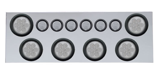 430 Stainless Steel Rear Center Light Panel W/ Six 7 Led 4" & 9 Led 2" Flat Light W/ Grommet - Red Led/Clear Lens