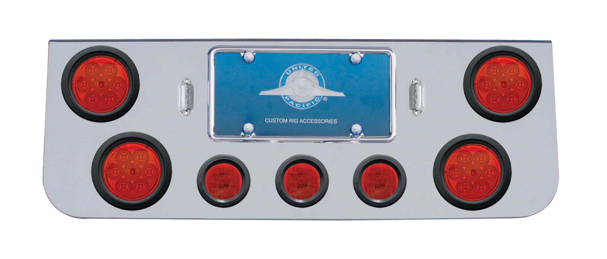 Chrome Rear Cntr Lt Pnl W/ Four 7 Led 4" & Three 13 Led 2 1/2" Flat Lt W/ Grommet - Red Led/Red Lens