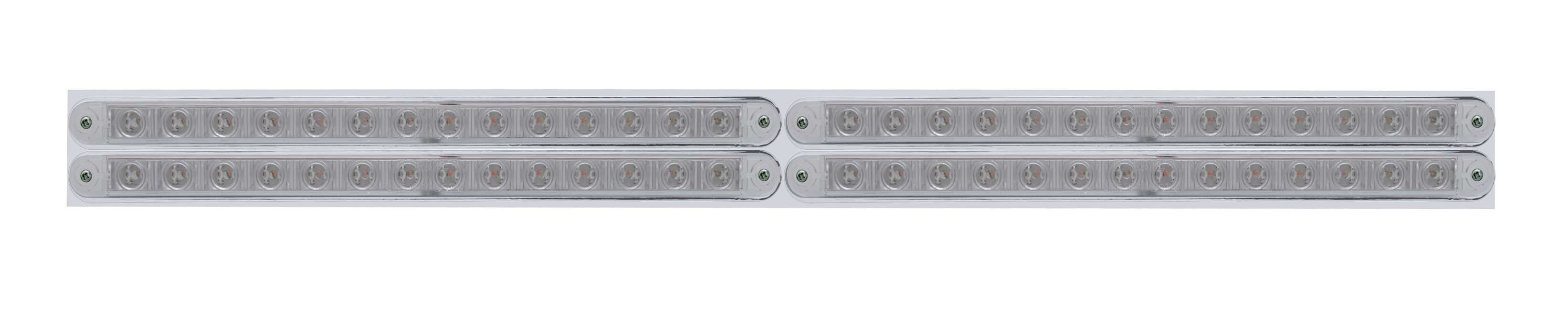 Led Chrome Top Mud Flap Plate With 14 Red Led Light Bar X 4 - Clear Lens