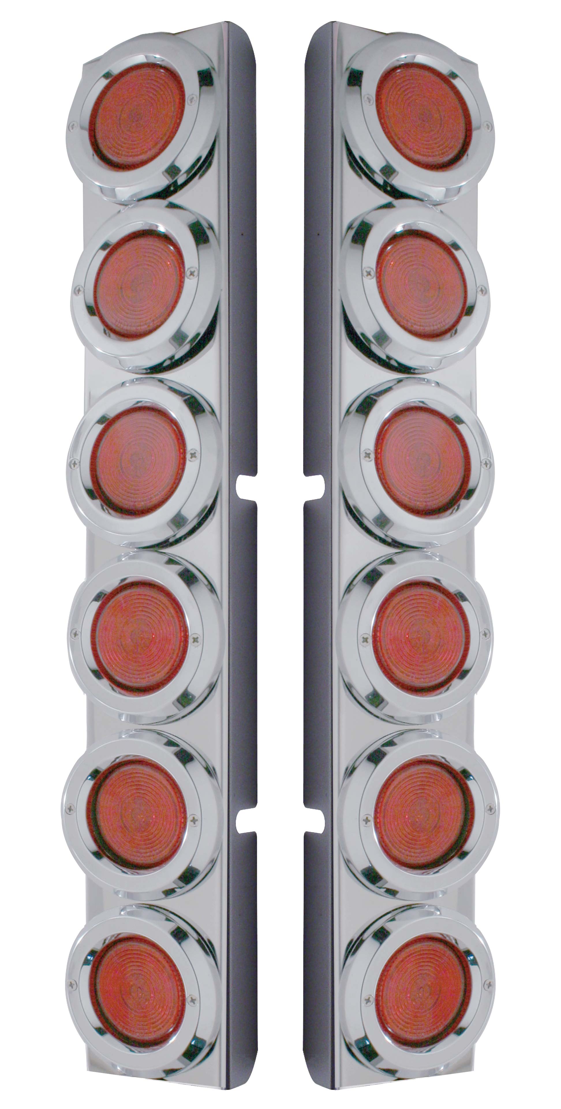 (2/Bulk) Stainless Steel Peterbilt 12 Led Cutout Rear A/C Bracket W/2" 9 Red Led C/M Low Profile Light & Chrome Pl. Bezel - Red Lens