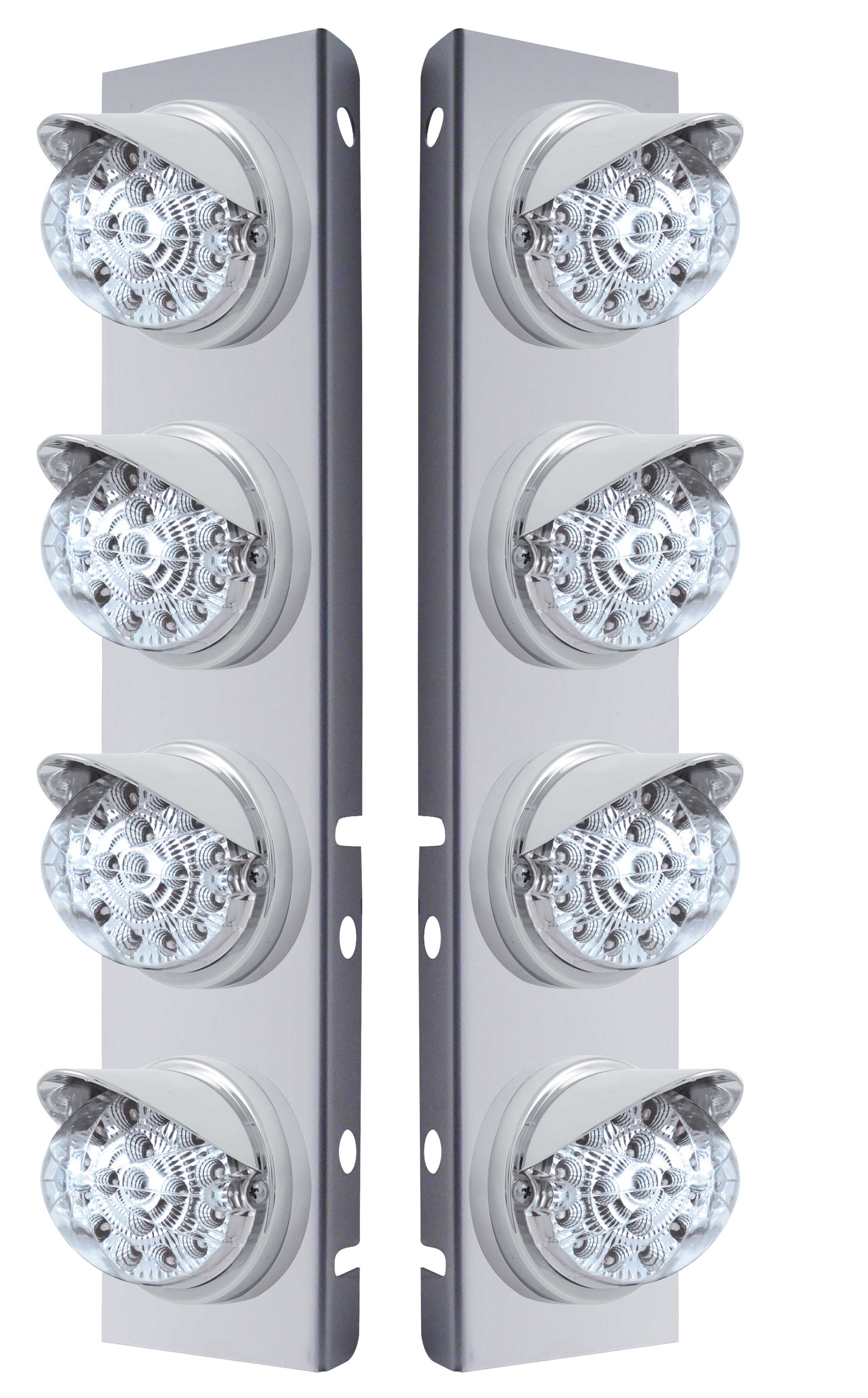 (2/Bulk) Stainless Steel Peterbilt 8 Led Cutout A/C Bracket W/ 17 Amber Led Clear W/ Reflector Cab Lt & Cr Visor - Clear Lens