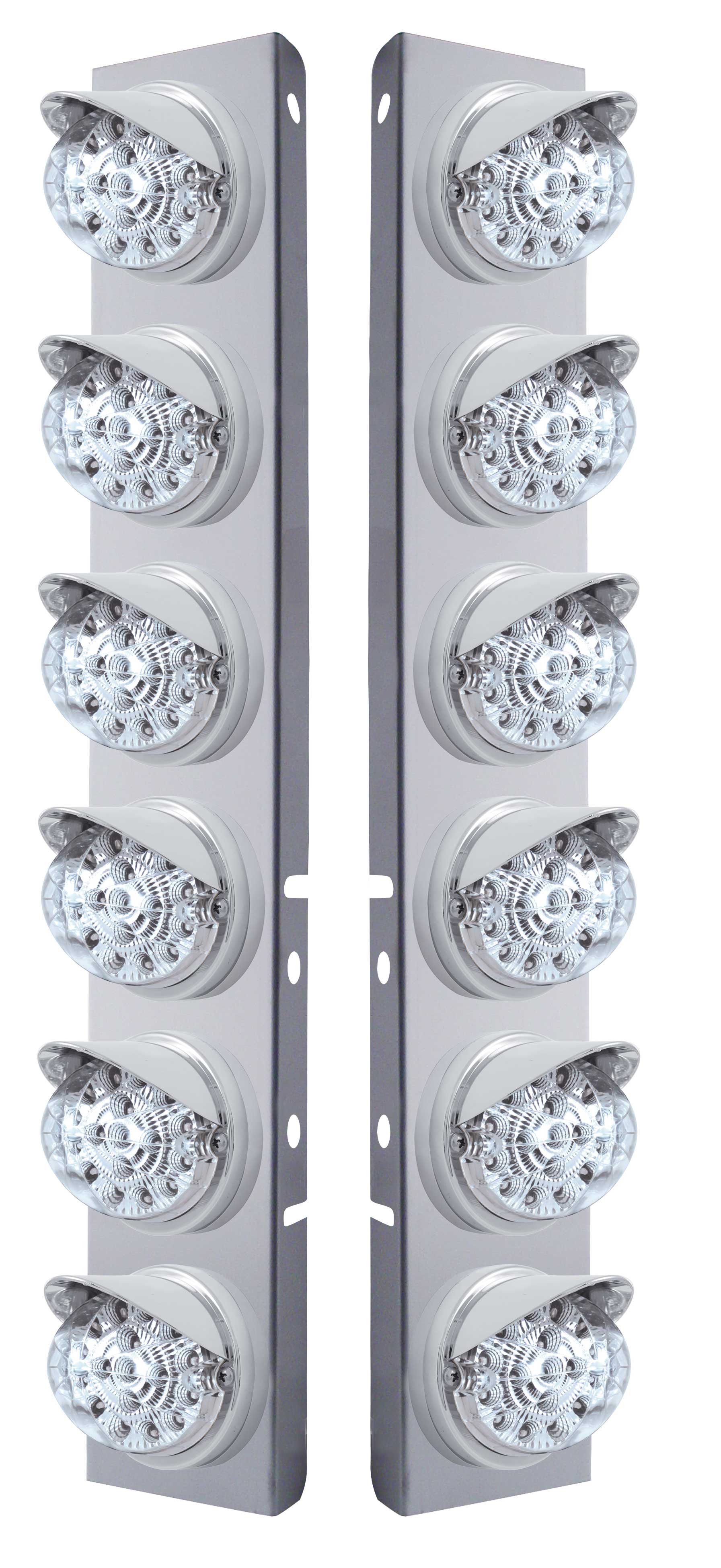 (2/Bulk) Stainless Steel Peterbilt 12 Led Cutout A/C Bracket W/ 17 Amber Led Clear W/ Reflector Cab Lt & Cr Visor - Clear Lens