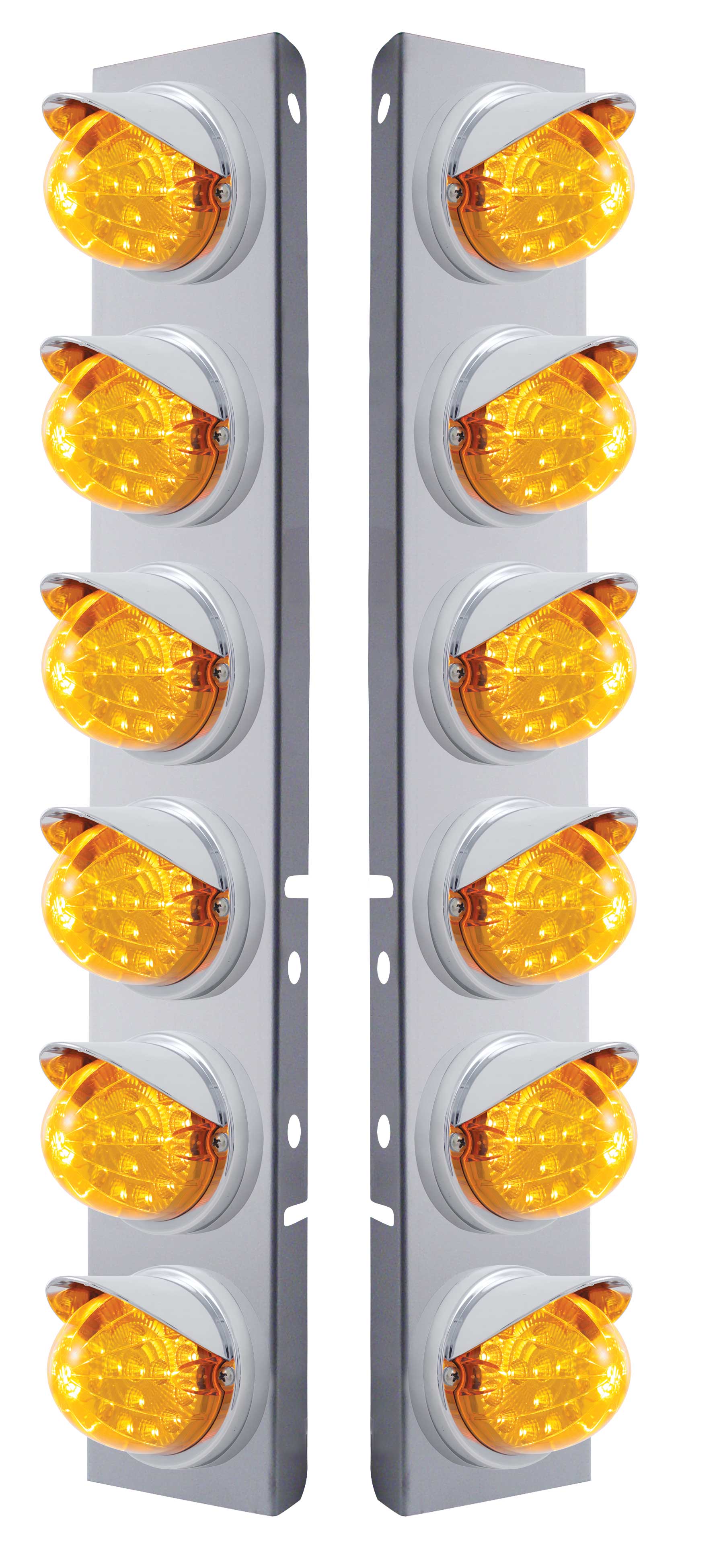 (2/Bulk) Stainless Steel Peterbilt 12 Led Cutout A/C Bracket W/ 17 Amber Led Clear W/ Reflector Dual Function Cab Lt & Cr Vsr - Amber Lens