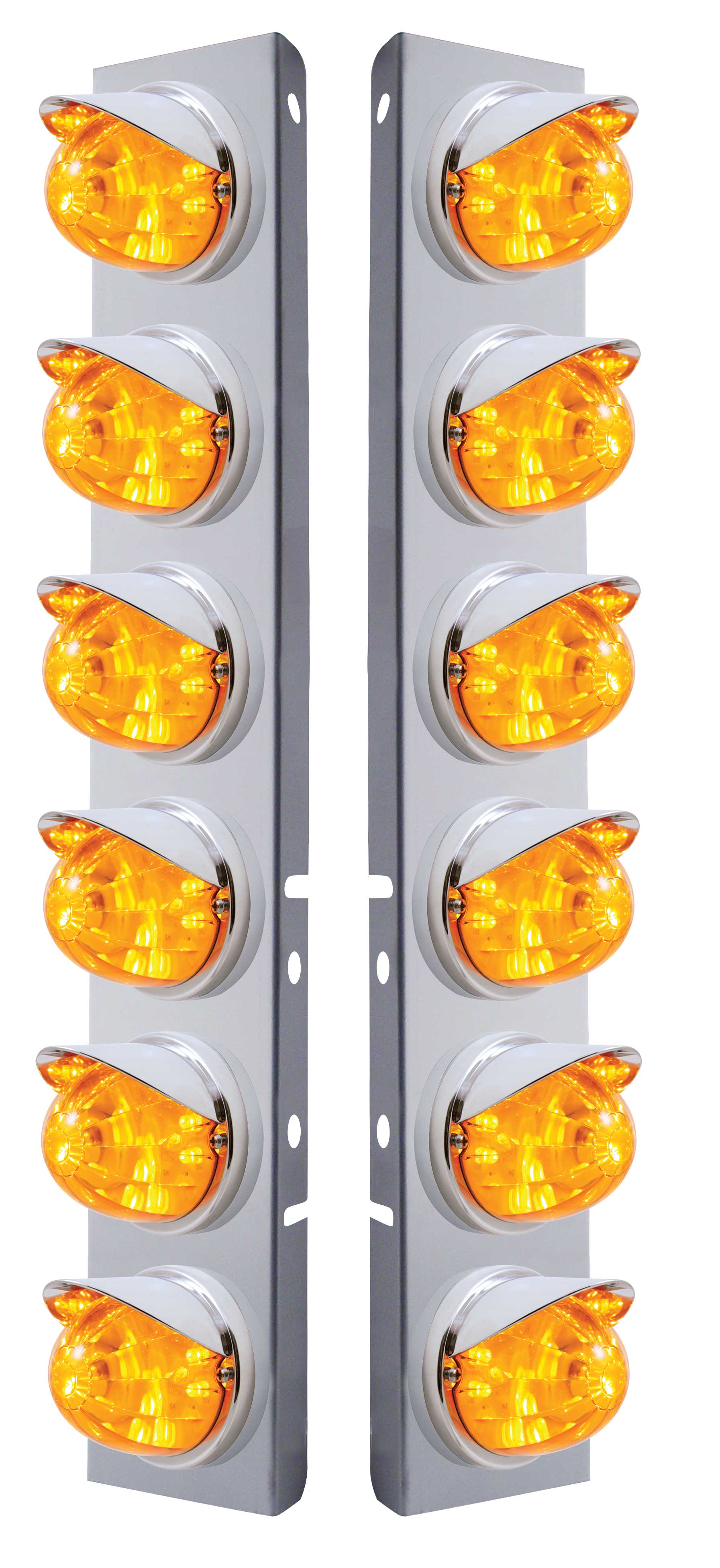 (2/Bulk) Stainless Steel Peterbilt 12 Led Cutout A/C Bracket W/ 17 Amber Led Watermelon Dual Function Cab Lt & Cr Visor - Amber Lens