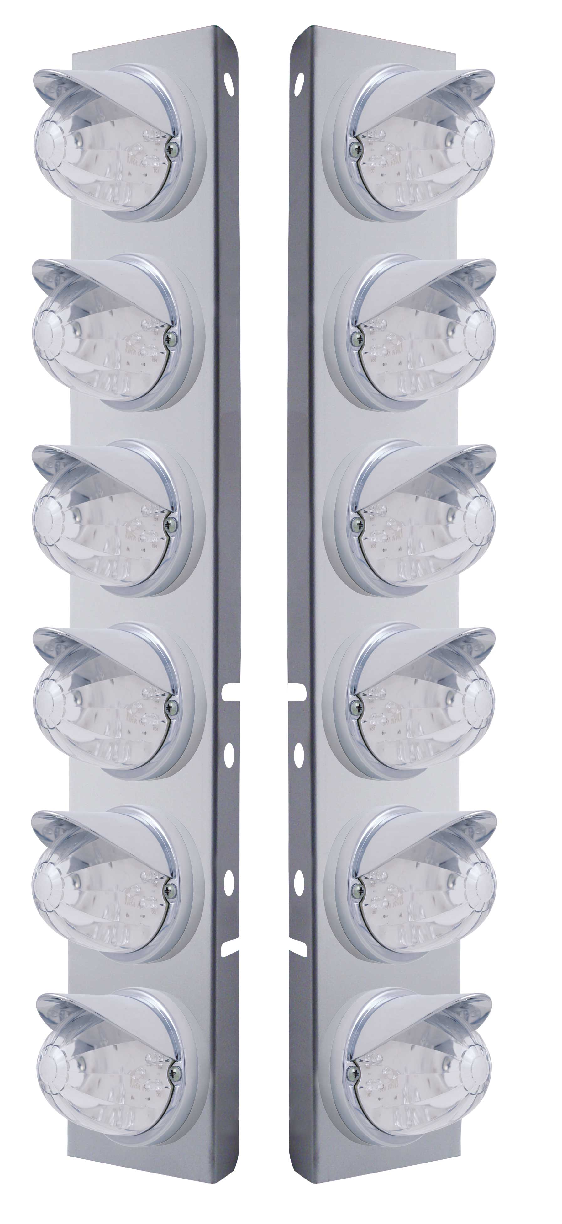 (2/Bulk) Stainless Steel Peterbilt 12 Led Cutout A/C Bracket W/ 17 Amber Led Watermelon Dual Function Cab Lt & Cr Visor - Clear Lens