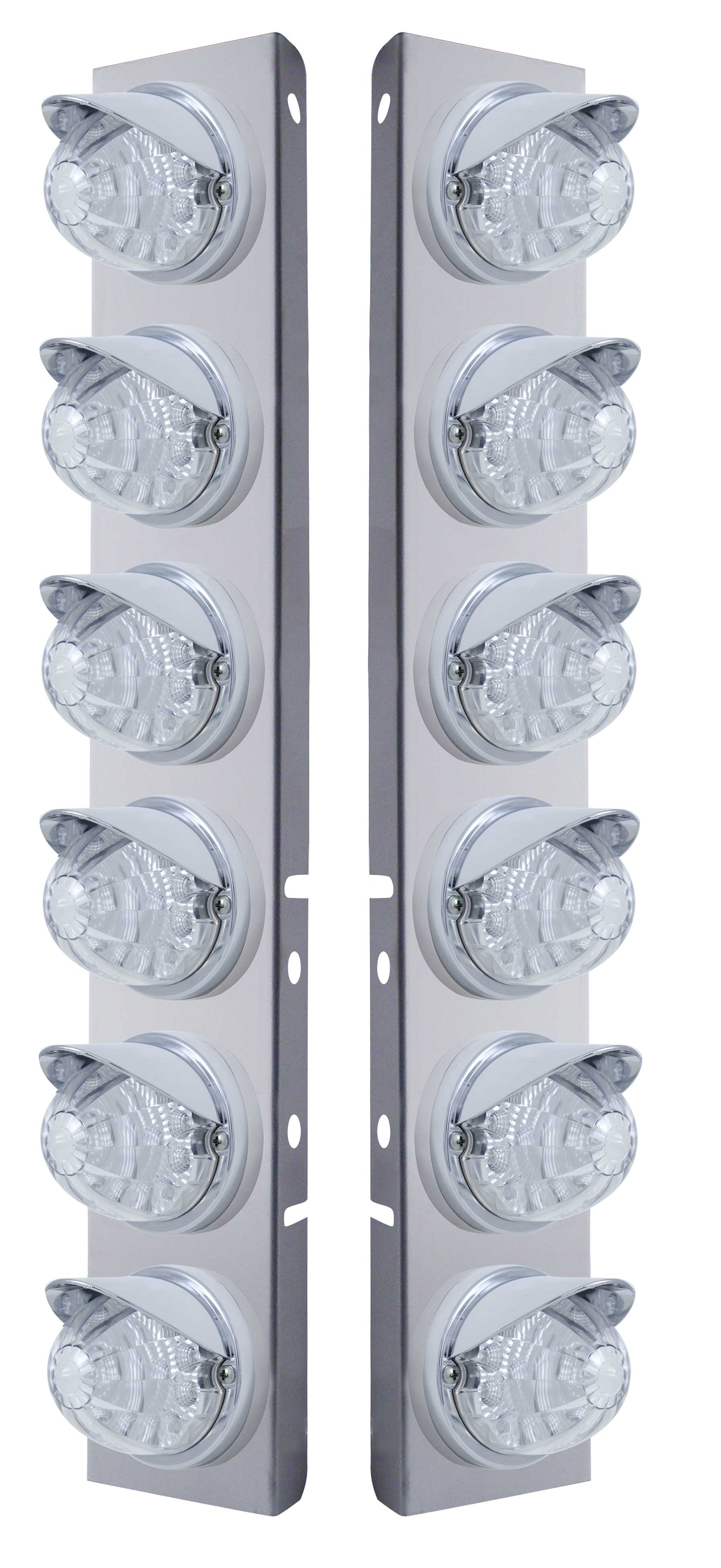 (2/Bulk) Stainless Steel Peterbilt 12 Led Cutout A/C Bracket W/ 17 Amber Led Watermelon W/ Reflector Cab Lt & Cr Visor - Clear Lens