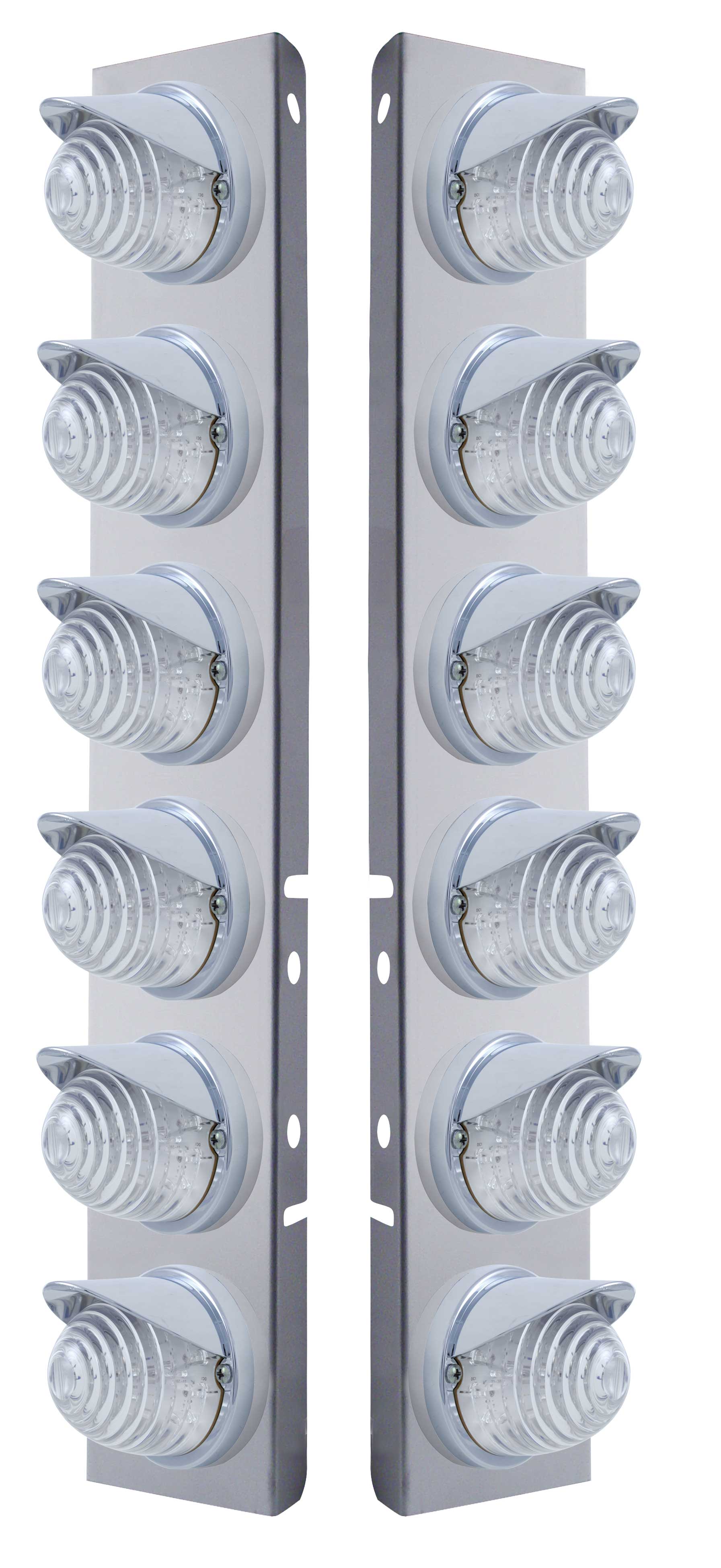 (2/Bulk) Stainless Steel Peterbilt 12 Led Cutout A/C Bracket W/ 17 Amber Led Beehive Cab Light & Cr Visor - Clear Lens