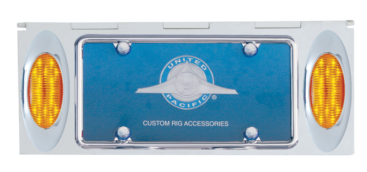 Stainless Steel One License Plate Holder With Two 16 Amber Led "Phantom I" Lights - Amber Lens