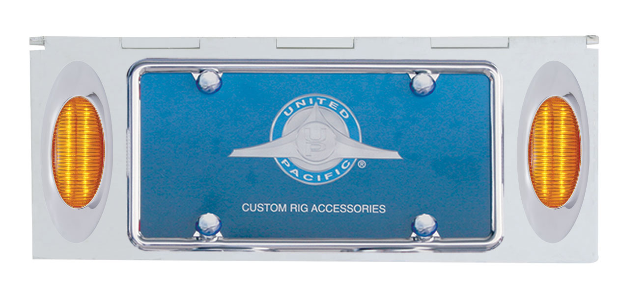 Stainless Steel One License Plate Holder With Two 12 Amber Led "Phantom I" Lights - Amber Lens