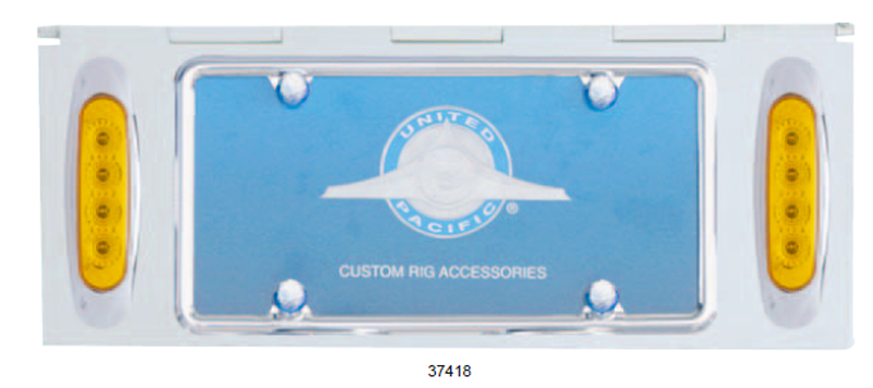 Stainless Steel One License Plate Holder With Two 4 Amber Led Reflector Lights - Amber Lens