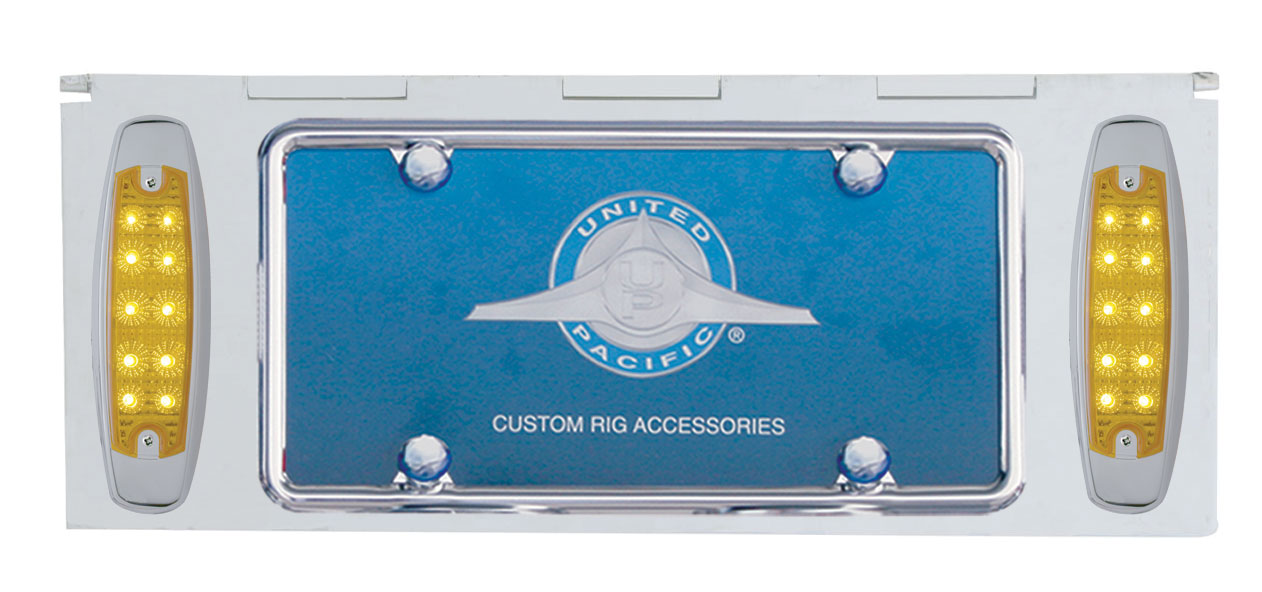 Stainless Steel One License Plate Holder With Two 10 Amber Led Reflector Lights - Amber Lens
