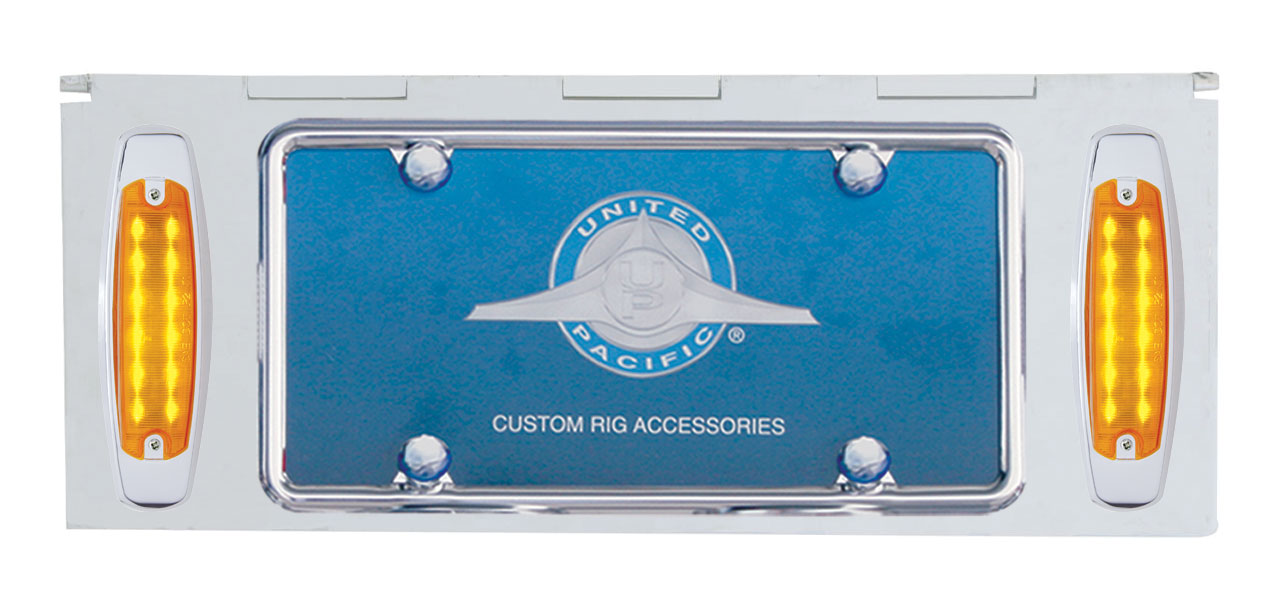 Stainless Steel One License Plate Holder With Two 12 Amber Led Rectangular Lights - Amber Lens