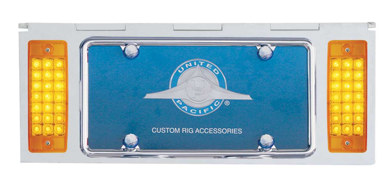 Stainless Steel One License Plate Holder With Two 21 Amber Led Rectangular Lights - Amber Lens