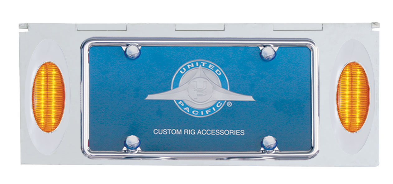 Stainless Steel Two License Plate Holder With Three 16 Amber Led "Phantom I" Lights - Amber Lens