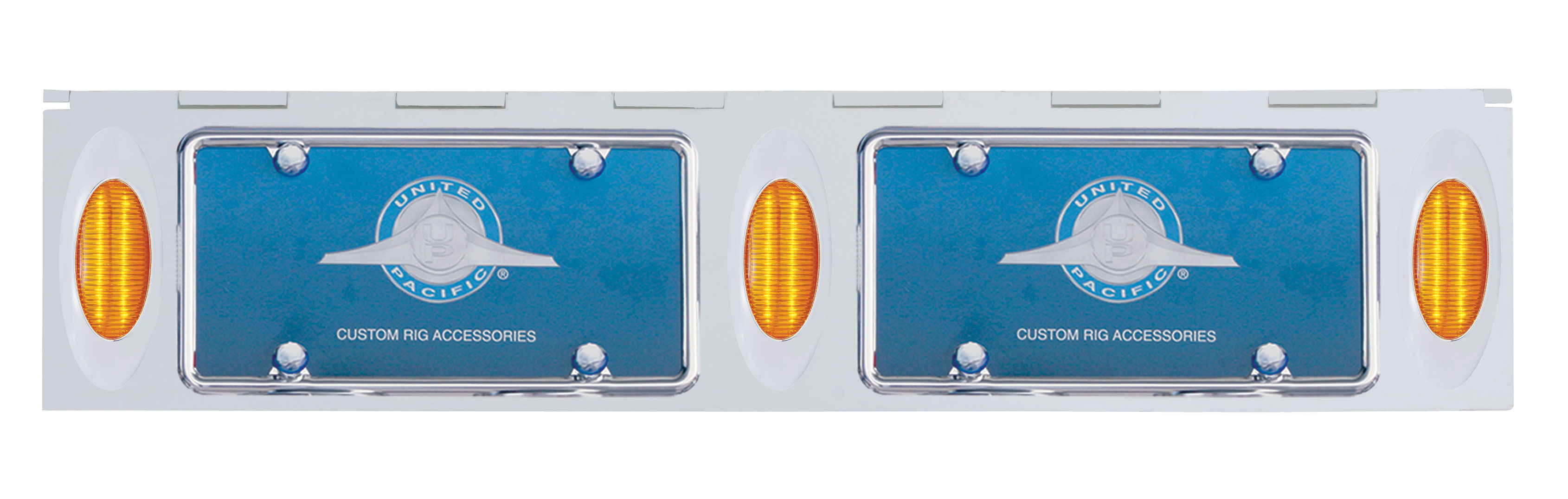 Stainless Steel Two License Plate Holder With Three 12 Amber Led "Phantom I" Lights - Amber Lens