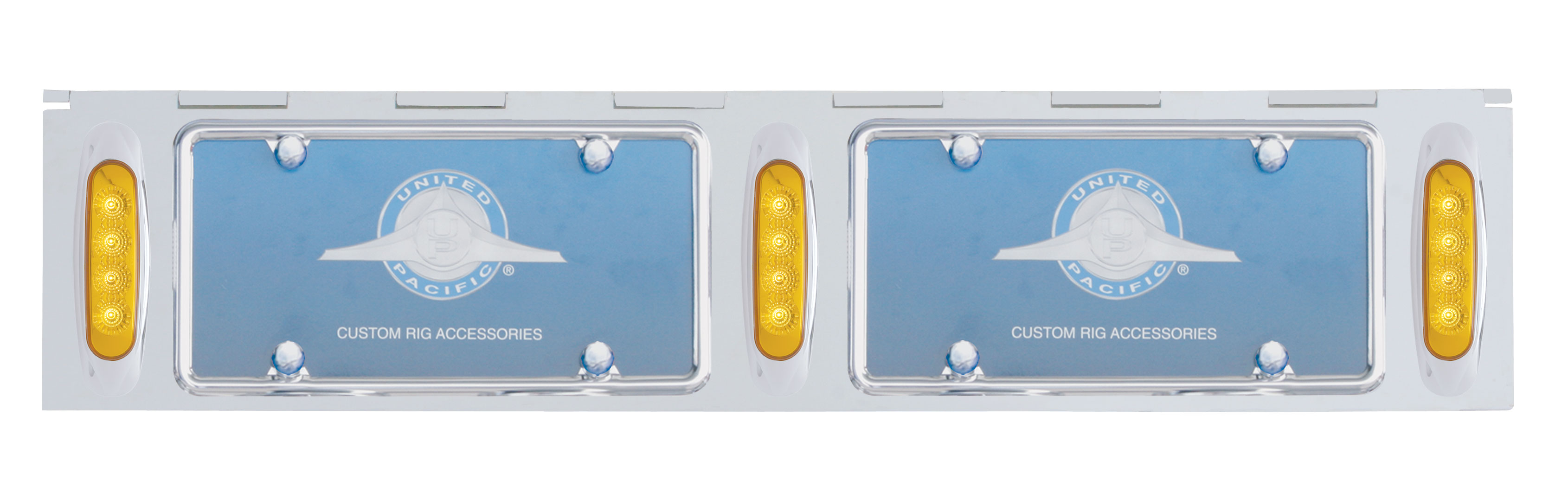 Stainless Steel Two License Plate Holder With Three 4 Amber Led Reflector Lights - Amber Lens