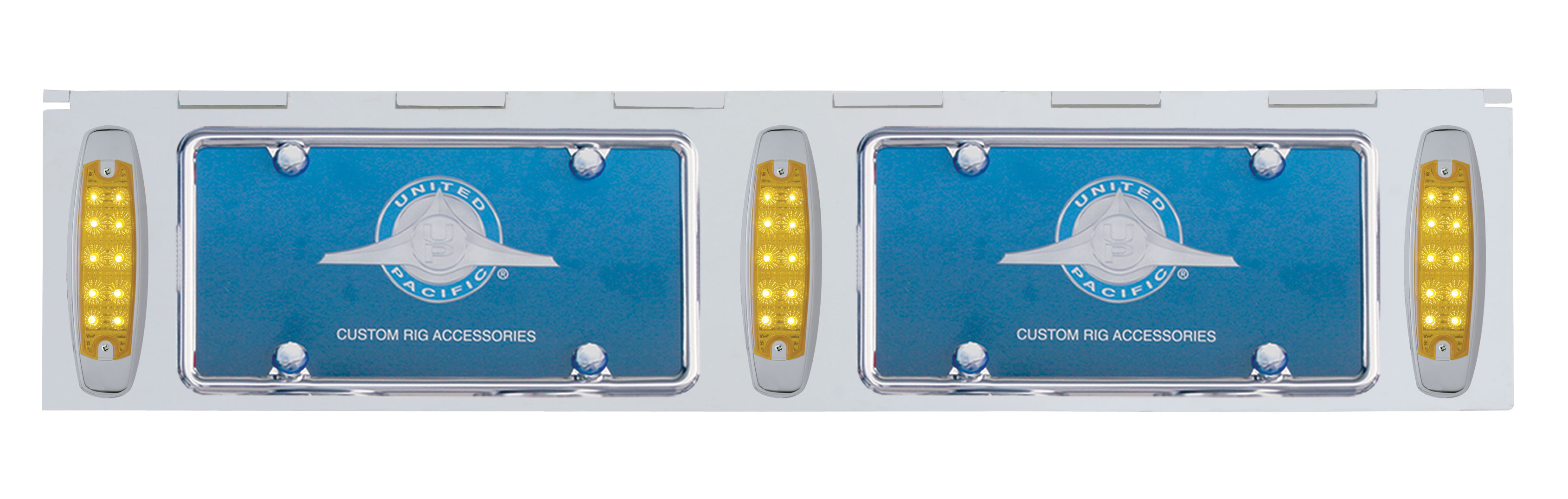 Stainless Steel Two License Plate Holder With Three 10 Amber Led Reflector Lights - Amber Lens