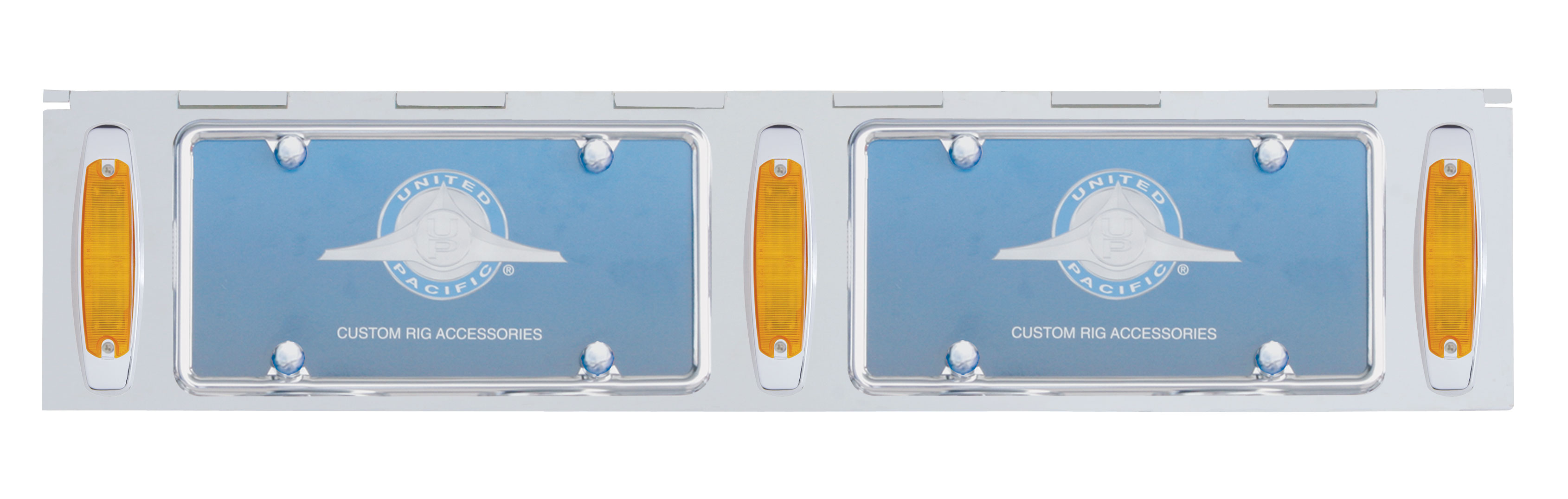 Stainless Steel Two License Plate Holder With Three 12 Amber Led Rectangular Lights - Amber Lens
