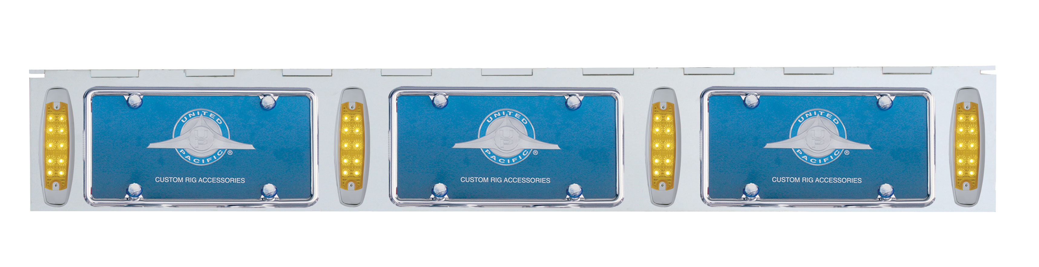 Stainless Steel Three License Plate Holder With Four 10 Amber Led Reflector Lights - Amber Lens