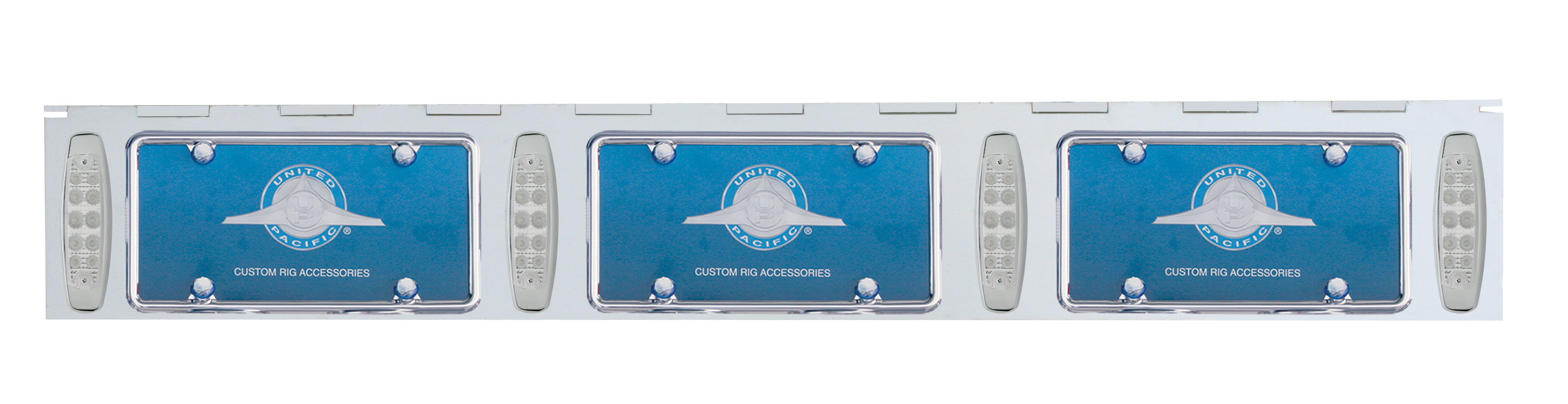 Stainless Steel Three License Plate Holder With Four 10 Amber Led Reflector Lights - Clear Lens