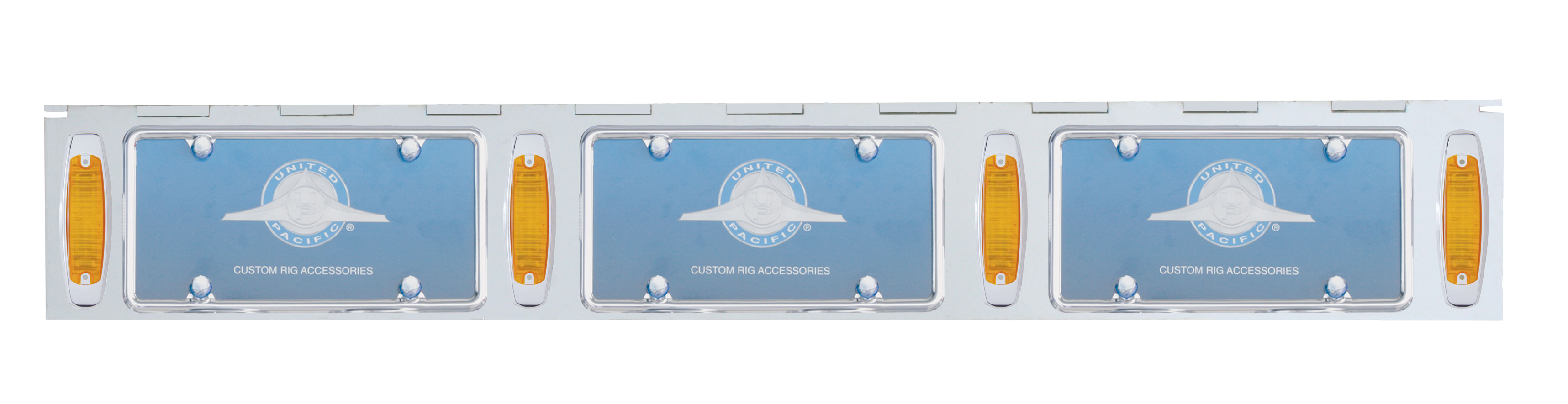 Stainless Steel Three License Plate Holder With Four 12 Amber Led Rectangular Lights - Amber Lens
