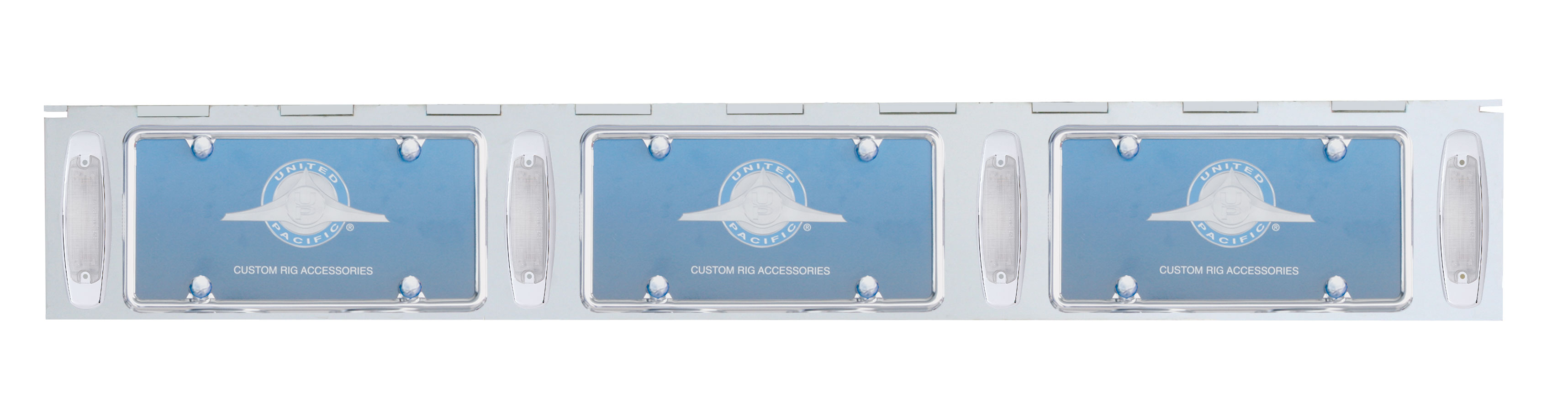 Stainless Steel Three License Plate Holder With Four 12 Amber Led Rectangular Lights - Clear Lens