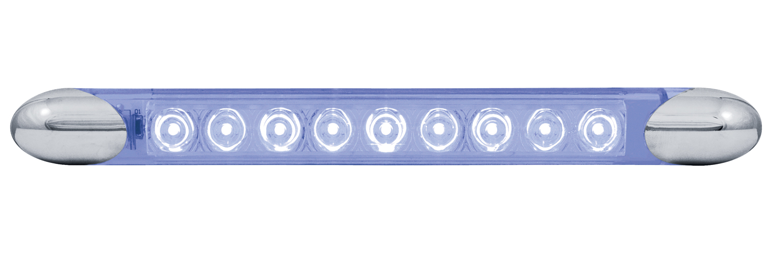 9 High Power Led 9 5/8" Auxiliary/Utility Light Bar - Blue Led/Clear Lens