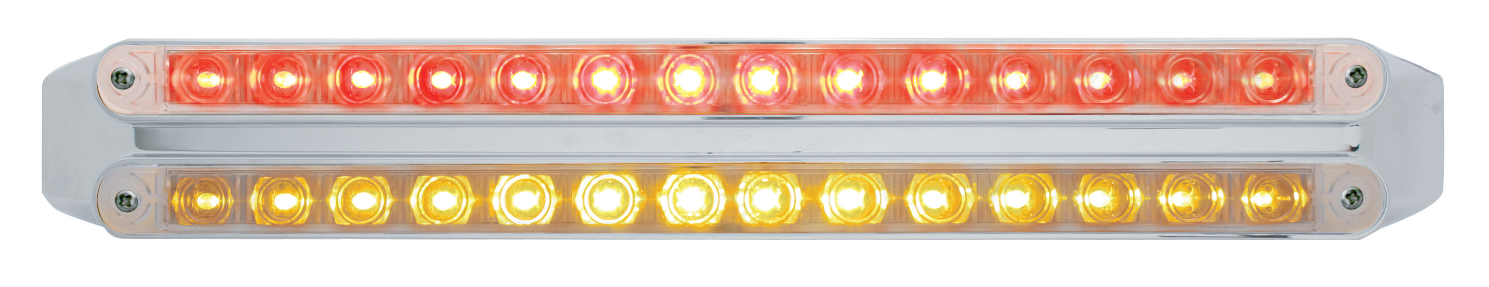 Chrome 14 Amber/14 Red Led 12" P/T/C Light Bar - Clear/Clear Lens