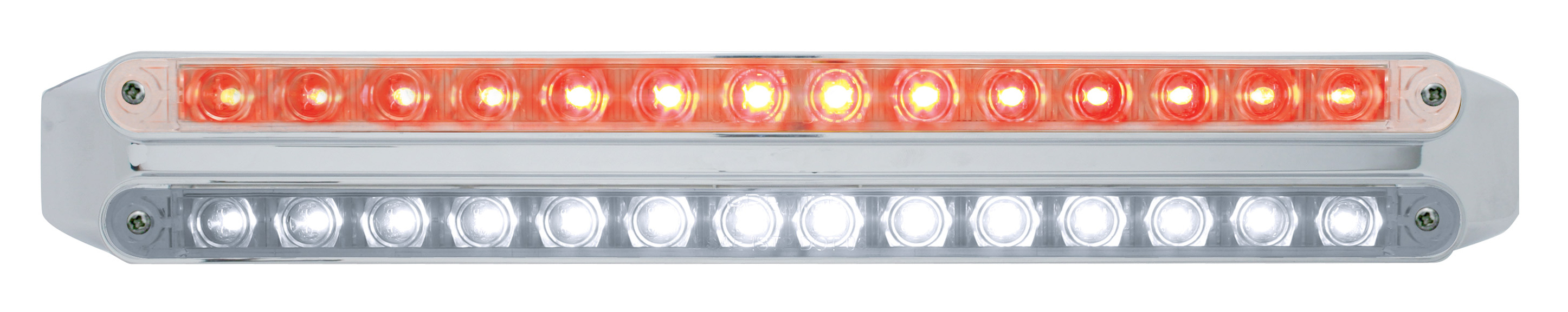 Chrome 14 Red/14 White Led 12" P/T/C Light Bar - Clear/Clear Lens