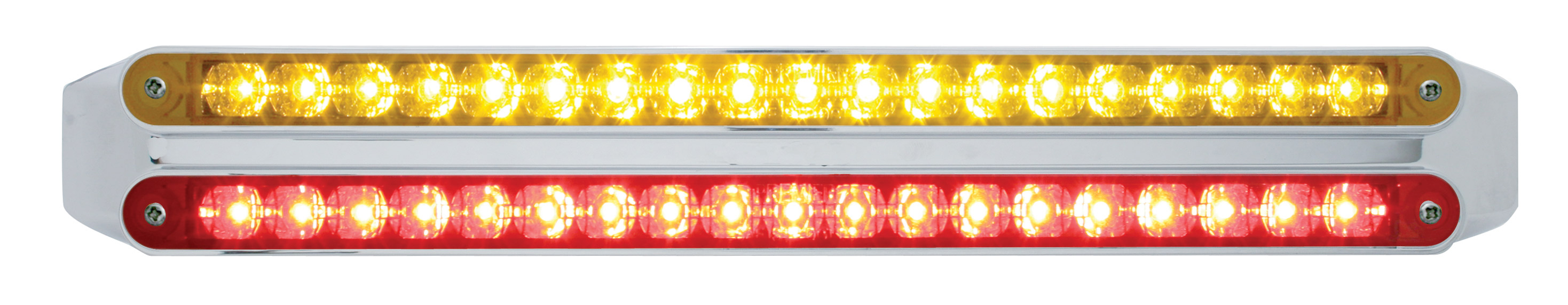 Chrome 19 Amber/19 Red Led 12" Reflector Light Bar - Amber/Red Lens