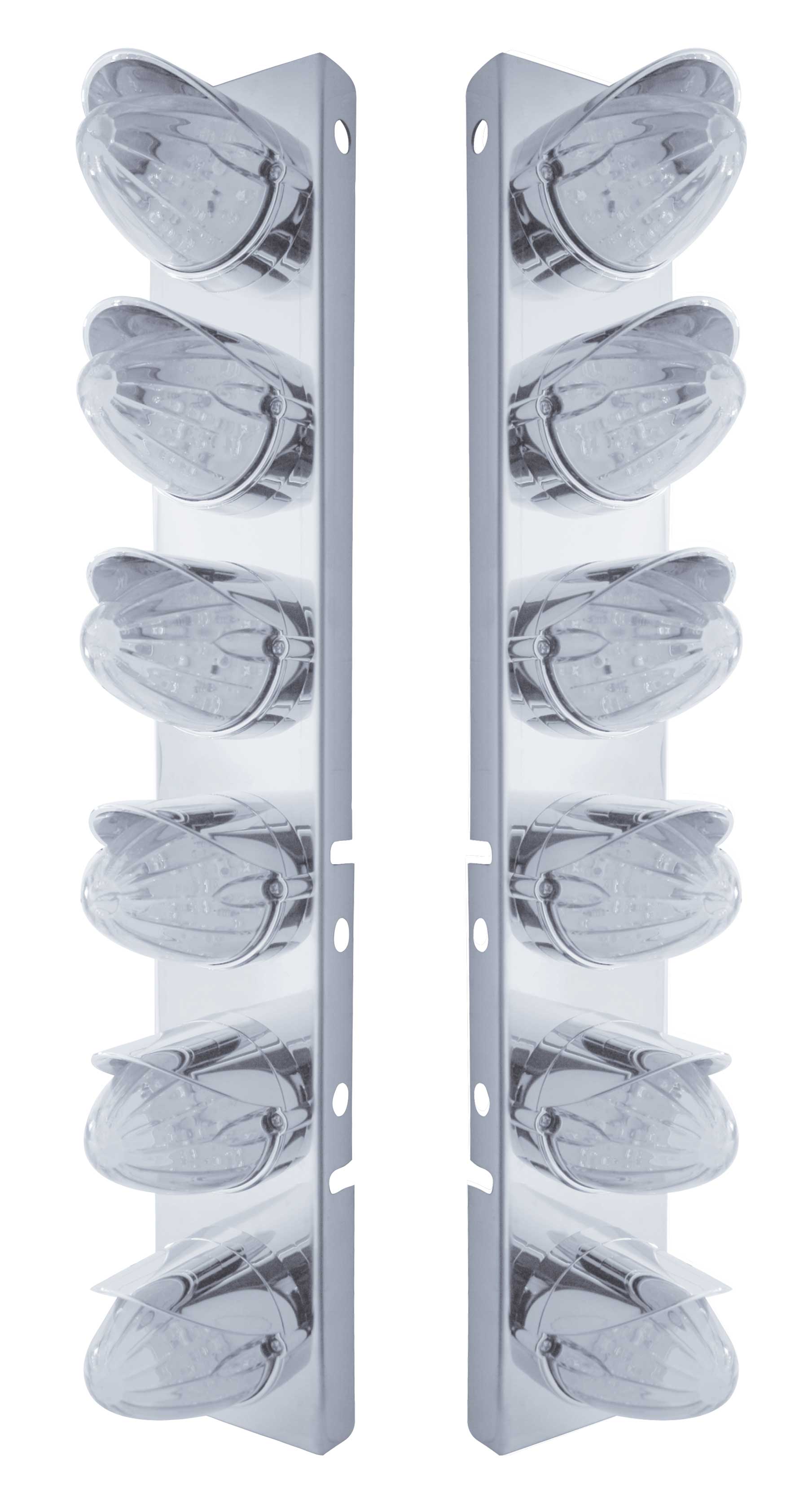 Stainless Steel Peterbilt air Cleaner Kit W/ Twelve 19 Amber Led Watermelon Marker Light With Visor - Clear Lens