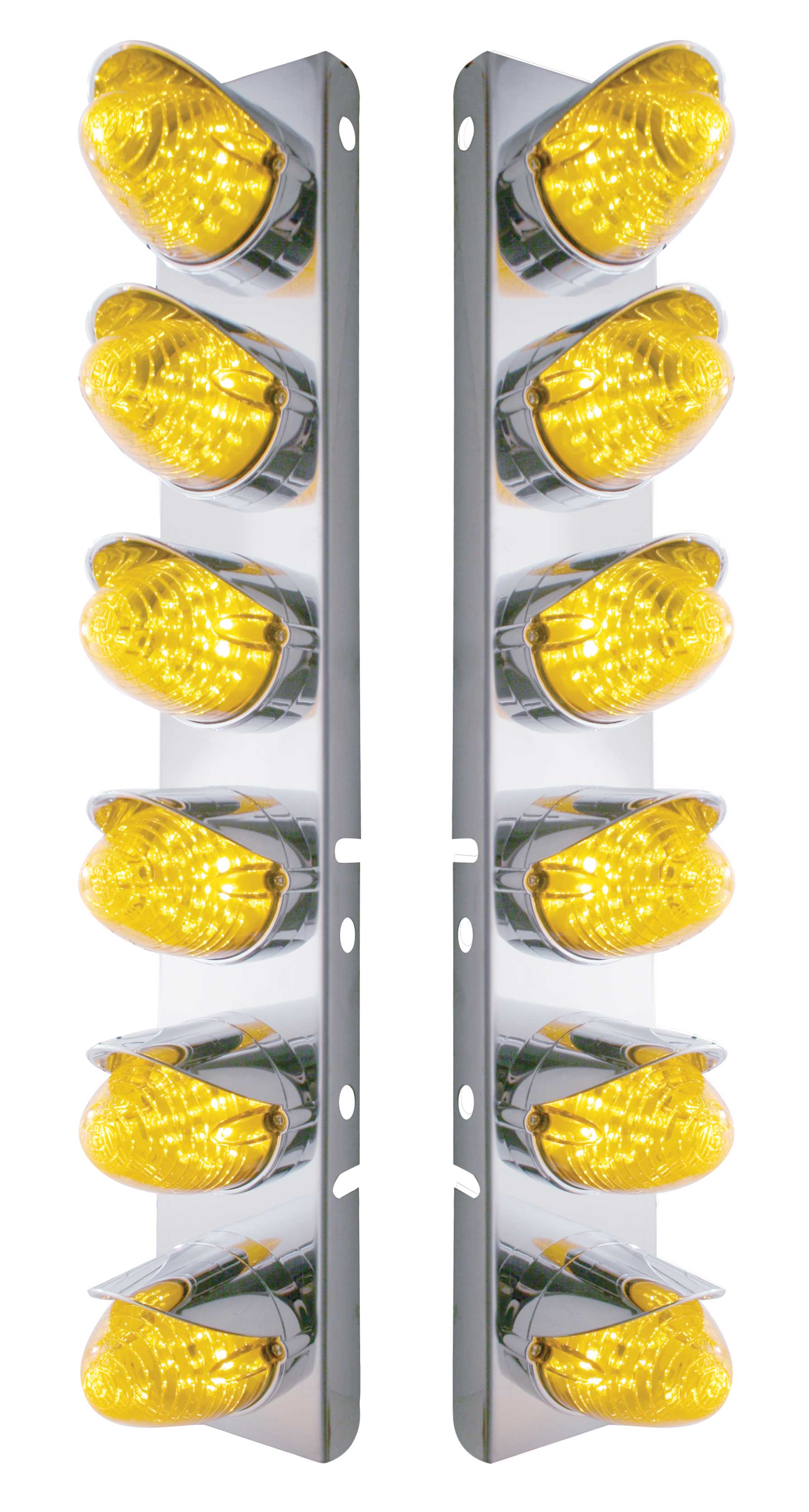 Stainless Steel Peterbilt air Cleaner Kit W/ Twelve 19 Amber Led Beehive Marker Light With Visor - Amber Lens