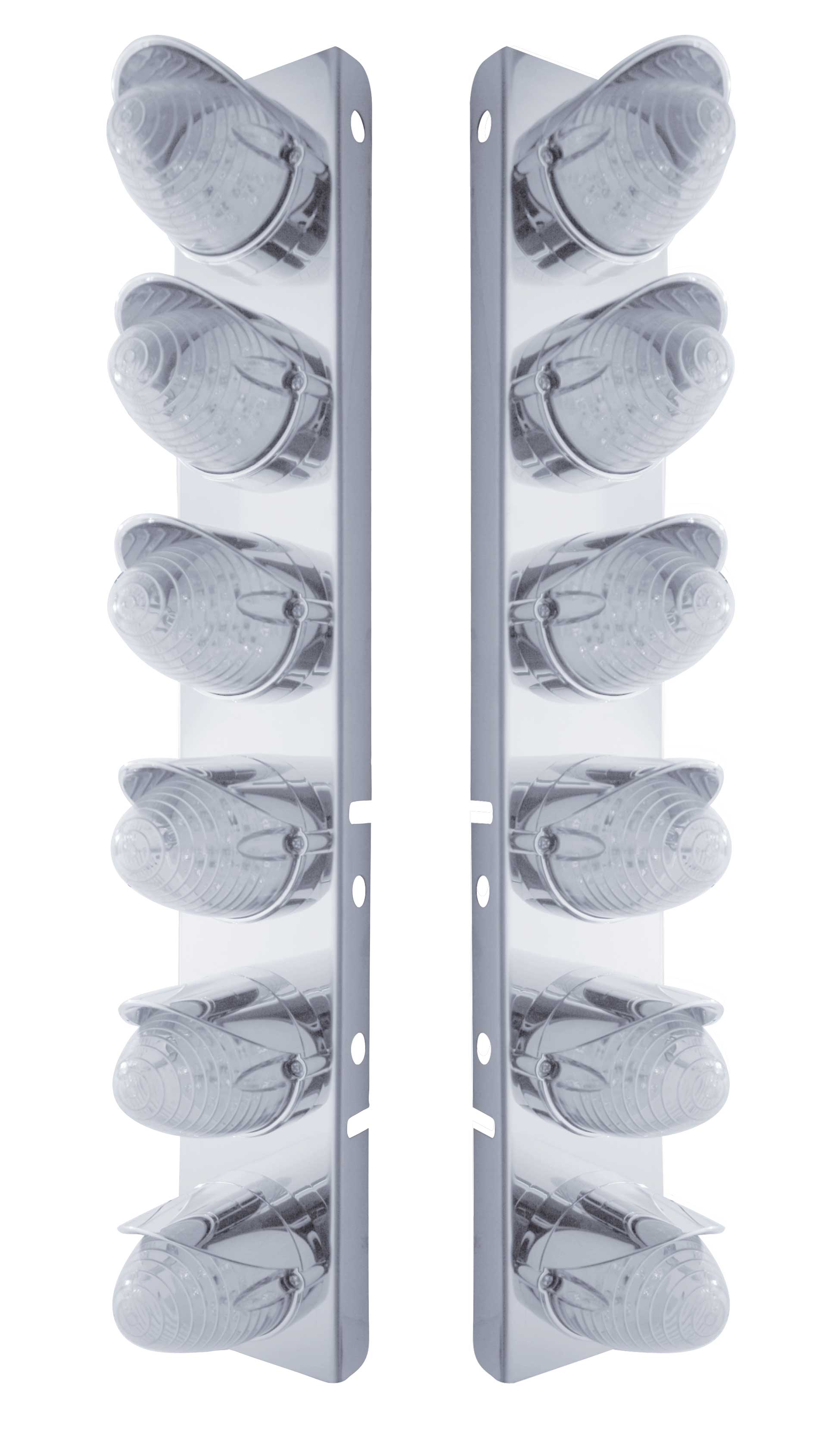 Stainless Steel Peterbilt air Cleaner Kit W/ Twelve 19 Amber Led Beehive Marker Light With Visor - Clear Lens