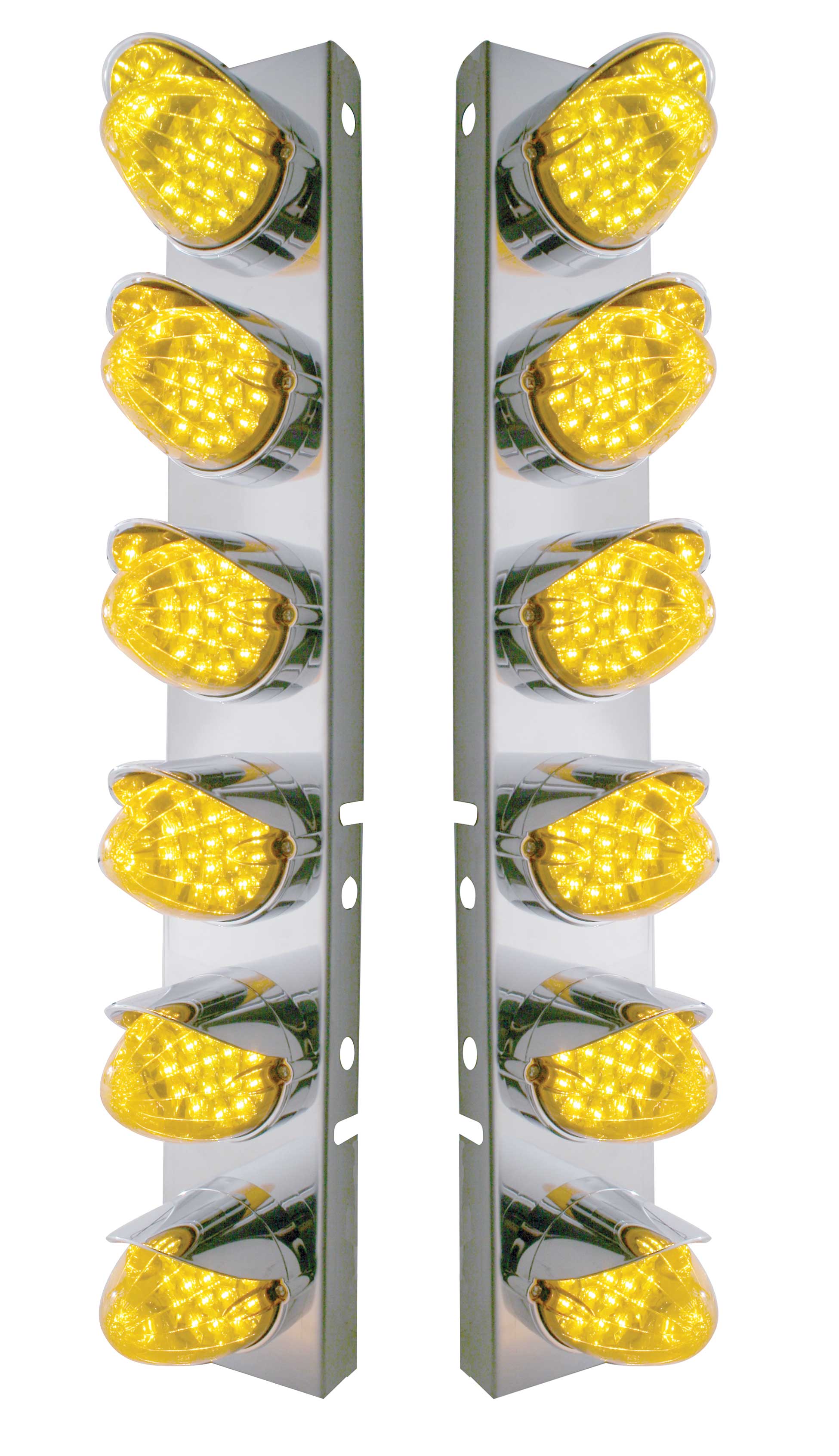 Stainless Steel Peterbilt air Cleaner Kit W/ Twelve 19 Amber Led Reflector Marker Light With Visor - Amber Lens