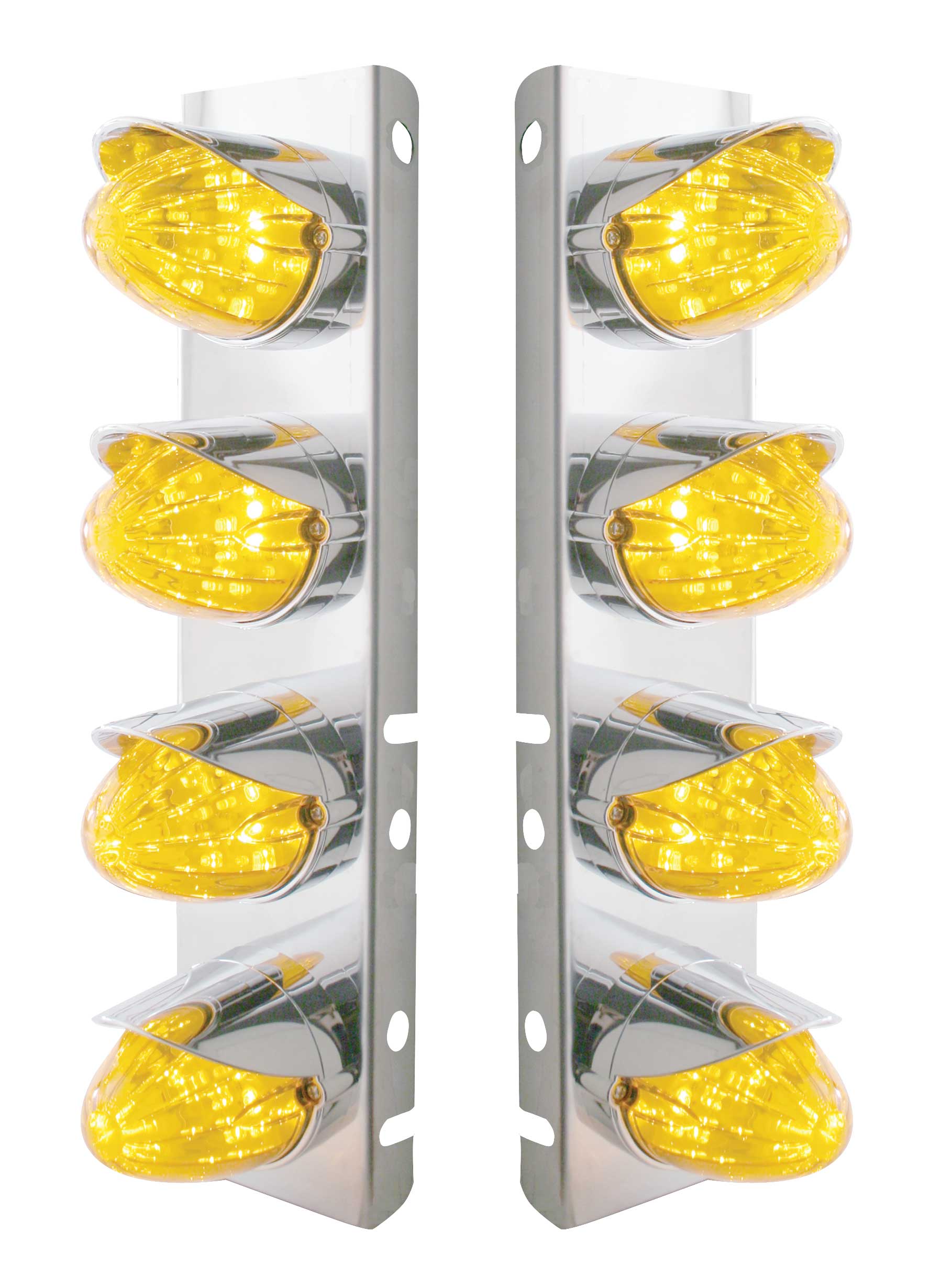 Stainless Steel Peterbilt air Cleaner Kit W/ Eight 19 Amber Led Watermelon Marker Light With Visor - Amber Lens