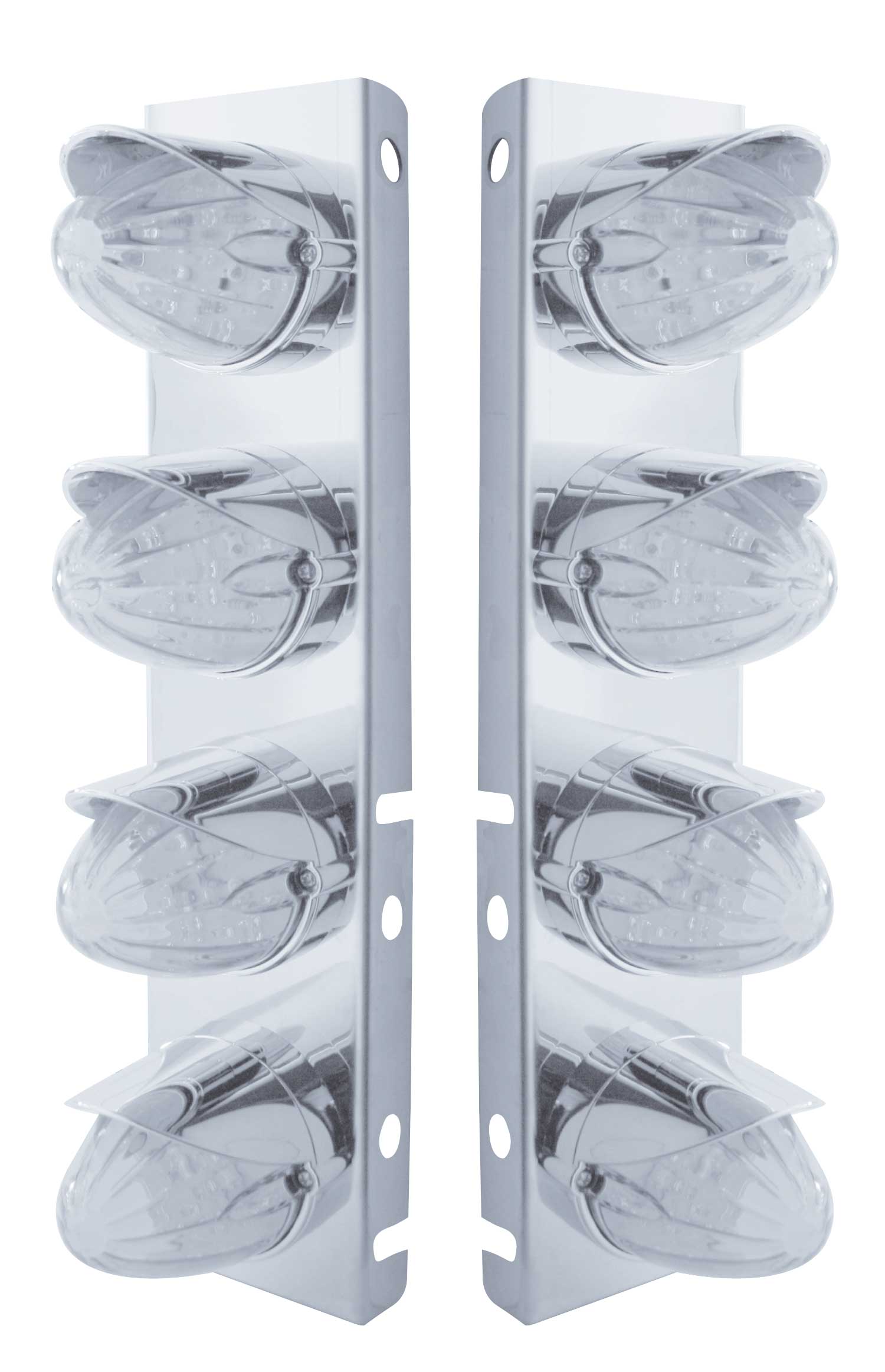 Stainless Steel Peterbilt air Cleaner Kit W/ Eight 19 Amber Led Watermelon Marker Light With Visor - Clear Lens