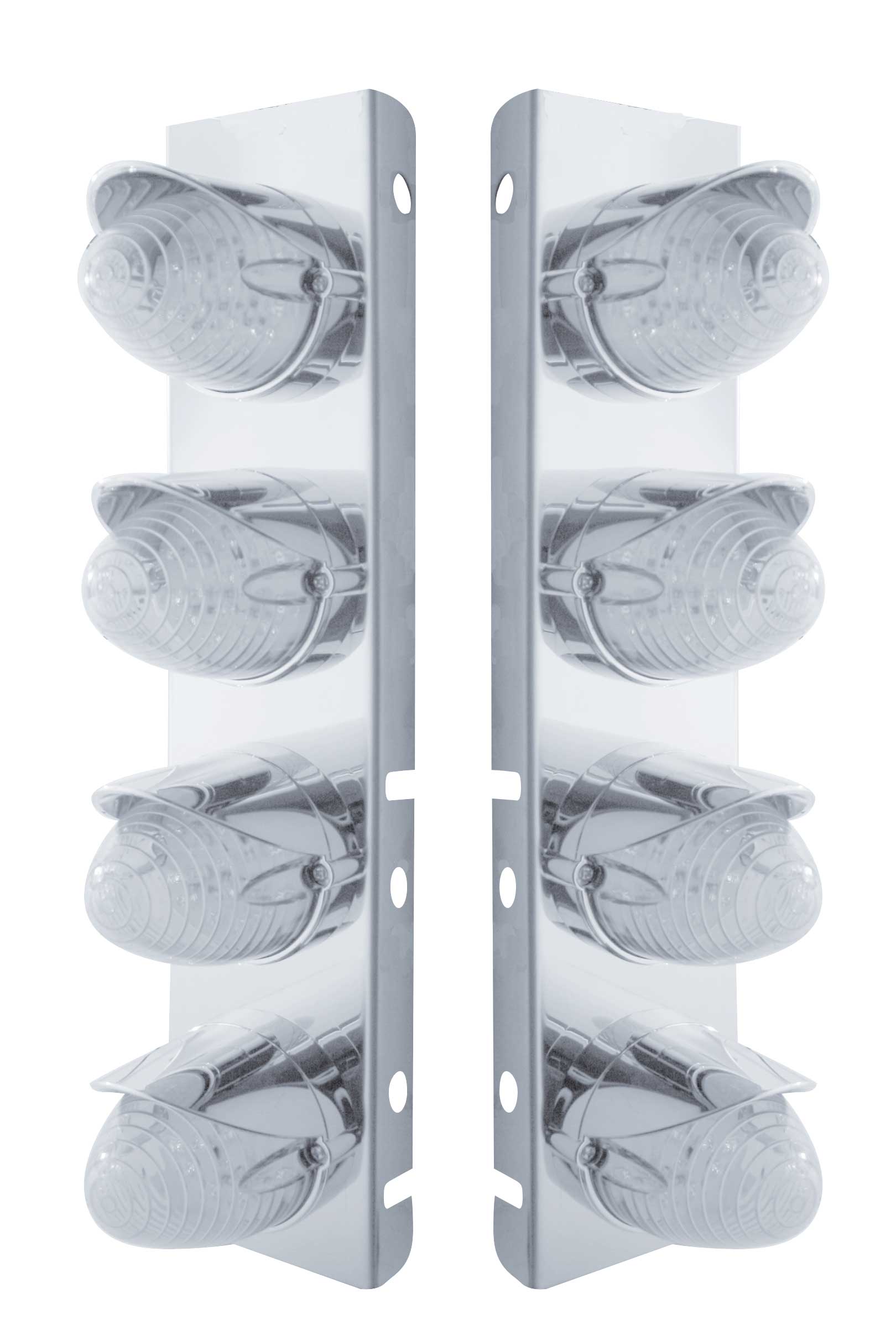 Stainless Steel Peterbilt air Cleaner Kit W/ Eight 19 Amber Led Beehive Marker Light With Visor - Clear Lens