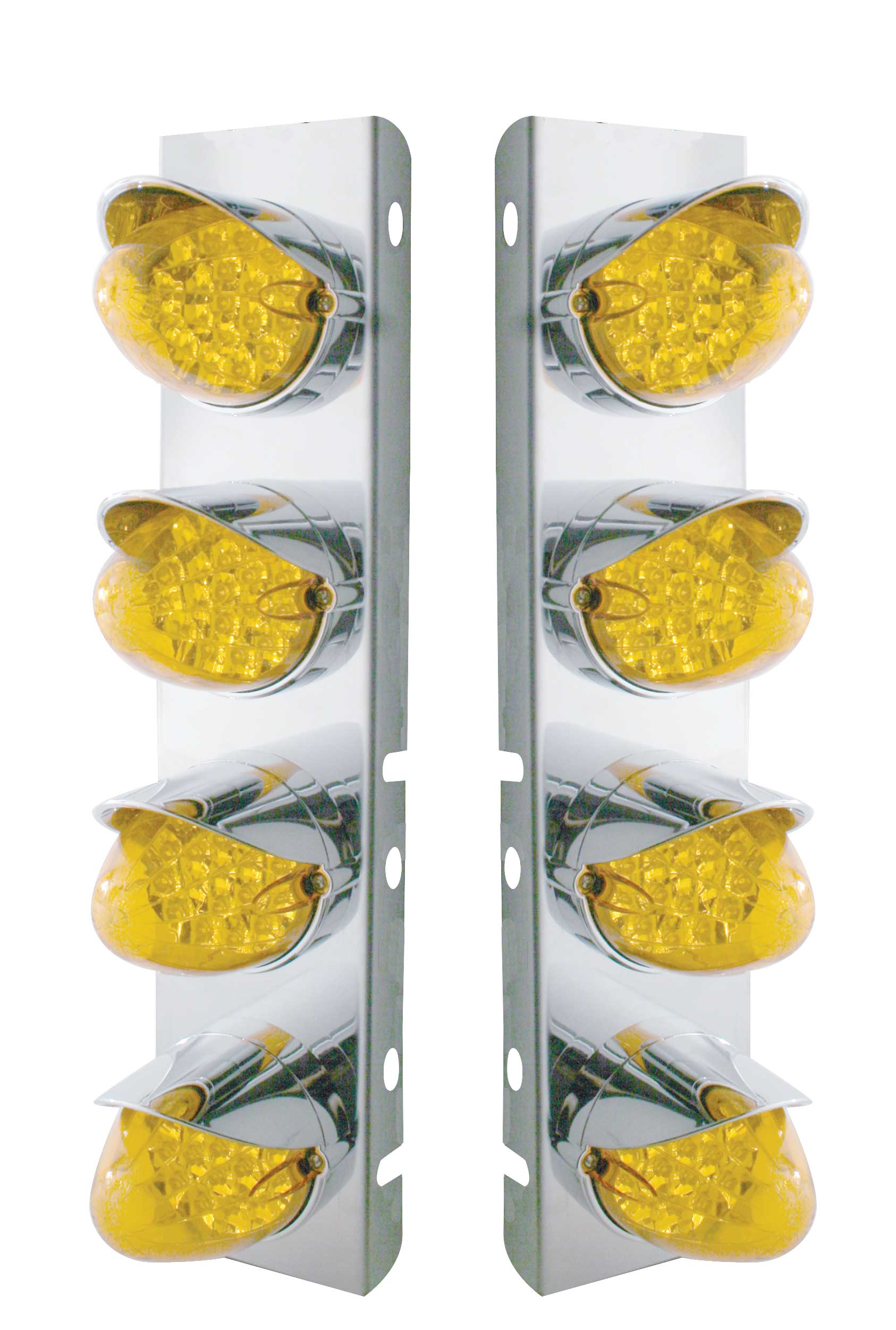 Stainless Steel Peterbilt air Cleaner Kit W/ Eight 19 Amber Led Reflector Marker Light With Visor - Amber Lens