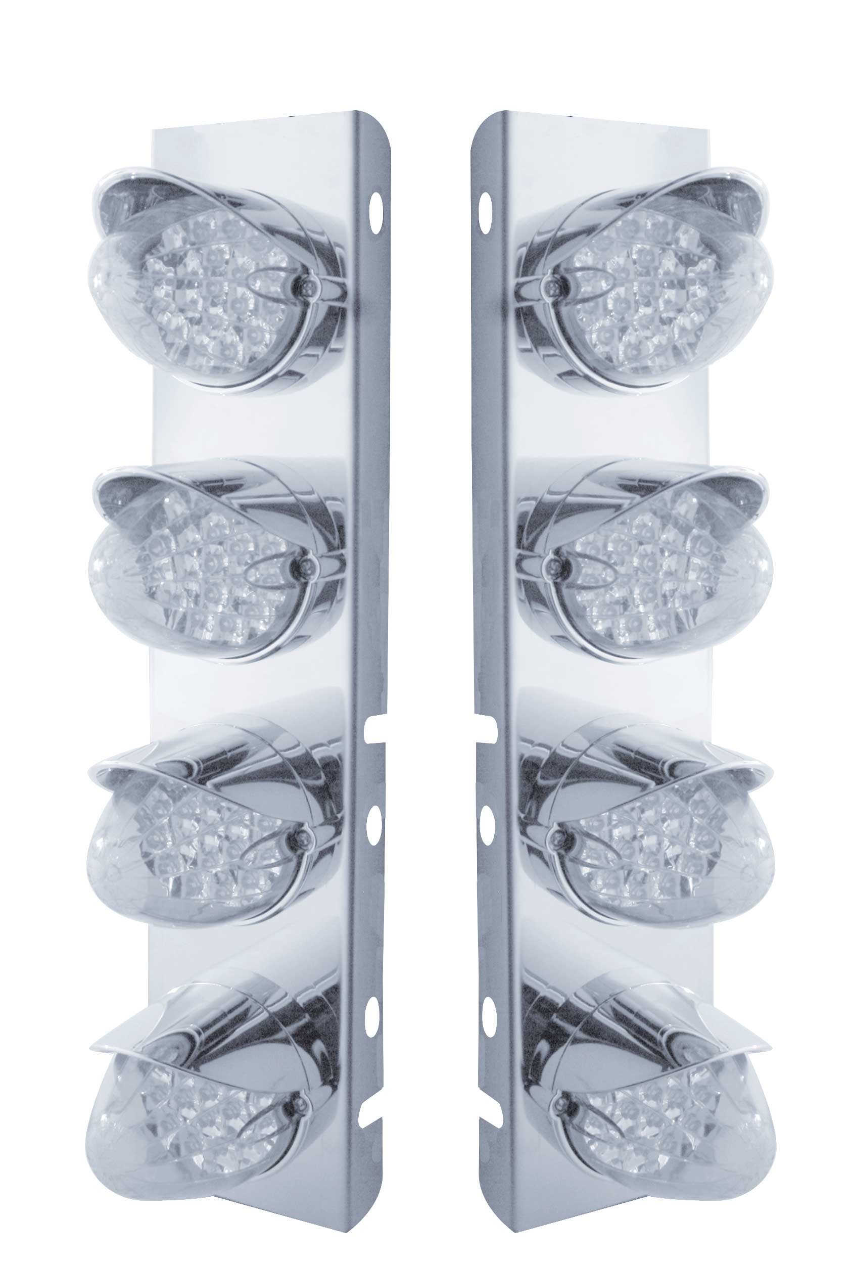 Stainless Steel Peterbilt air Cleaner Kit W/ Eight 19 Amber Led Reflector Marker Light With Visor - Clear Lens