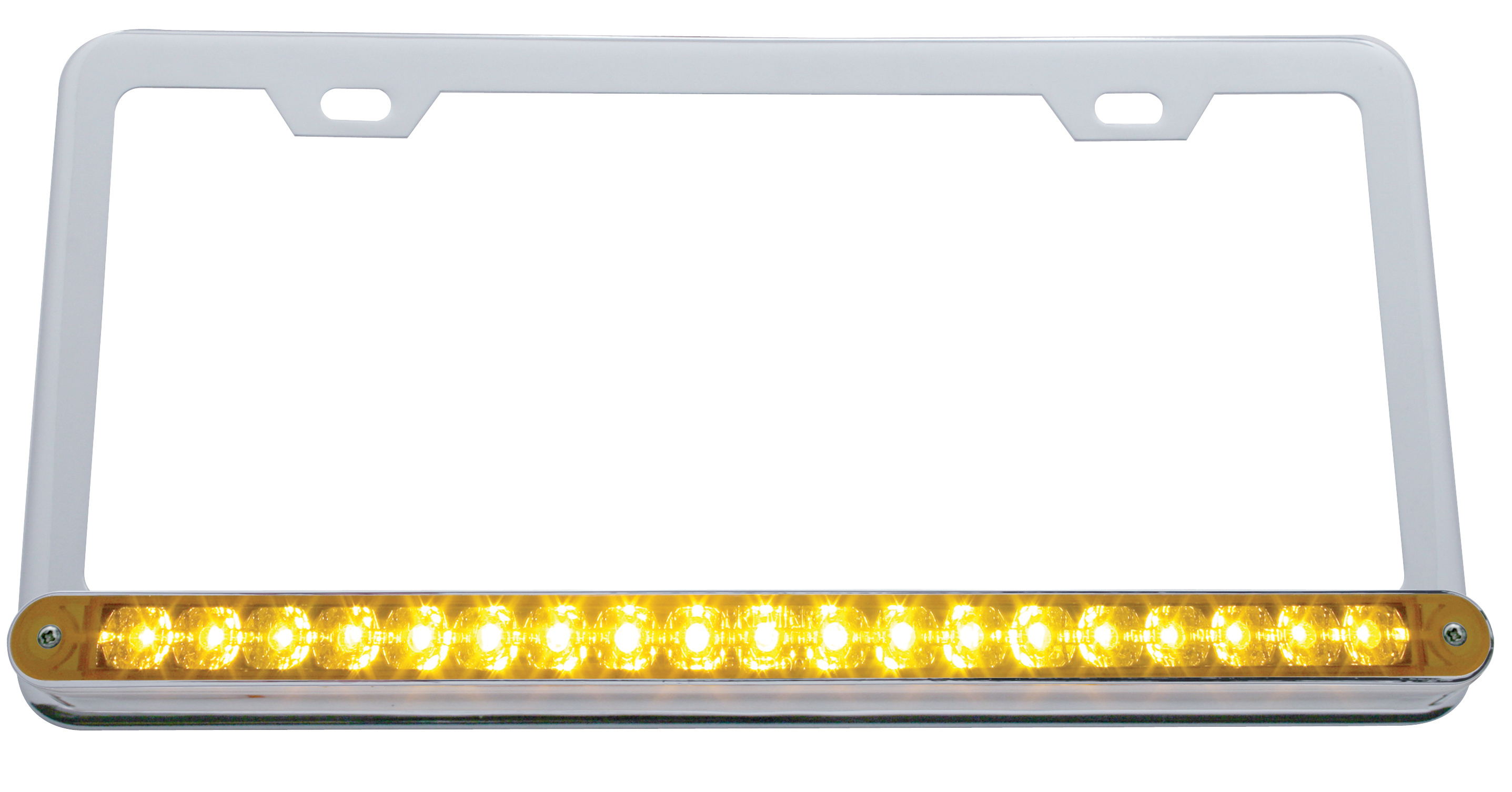 Chrome License Plate W/ 19 Amber Led 12" Reflector Light Bar - Amber Lens