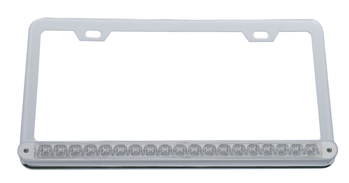 Chrome License Plate W/ 19 Amber Led 12" Reflector Light Bar - Clear Lens
