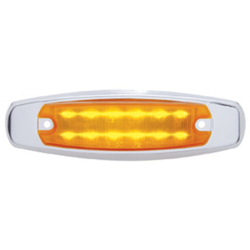 12 Amber Led Peterbilt Rectangular Clearance/Marker Light W/ Stainless Steel Bezel - Amber Lens