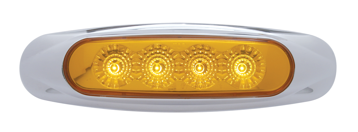 4 Amber Led Reflector Marker Light W/ Chrome Plastic Bezel - Amber Lens