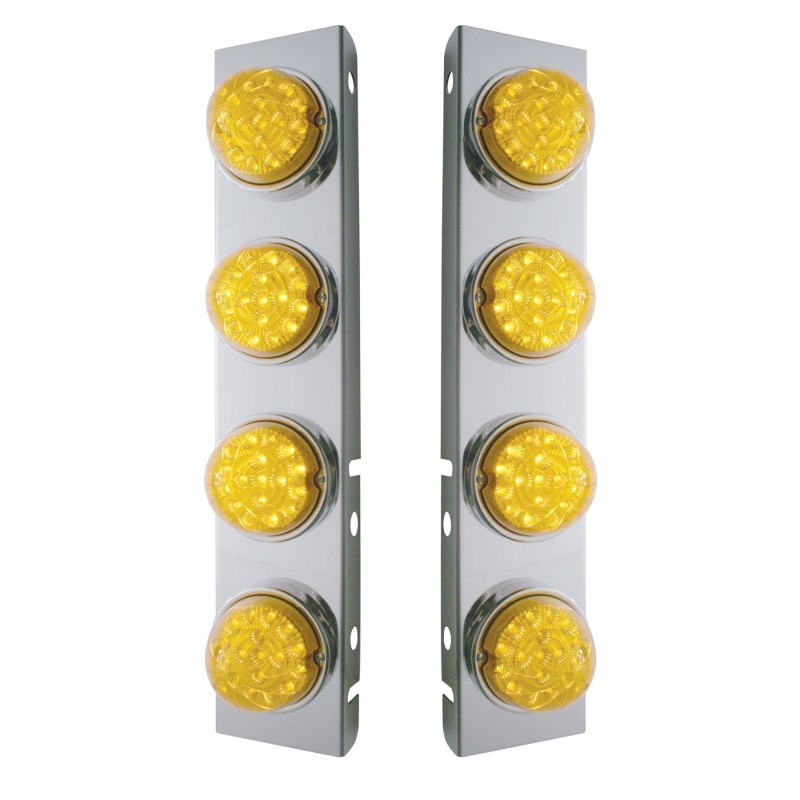 Stainless Steel Peterbilt a/C Lt Bracket W/ Four 17 Amber Led Dual Function Clear Reflector Lt - Amber Lens