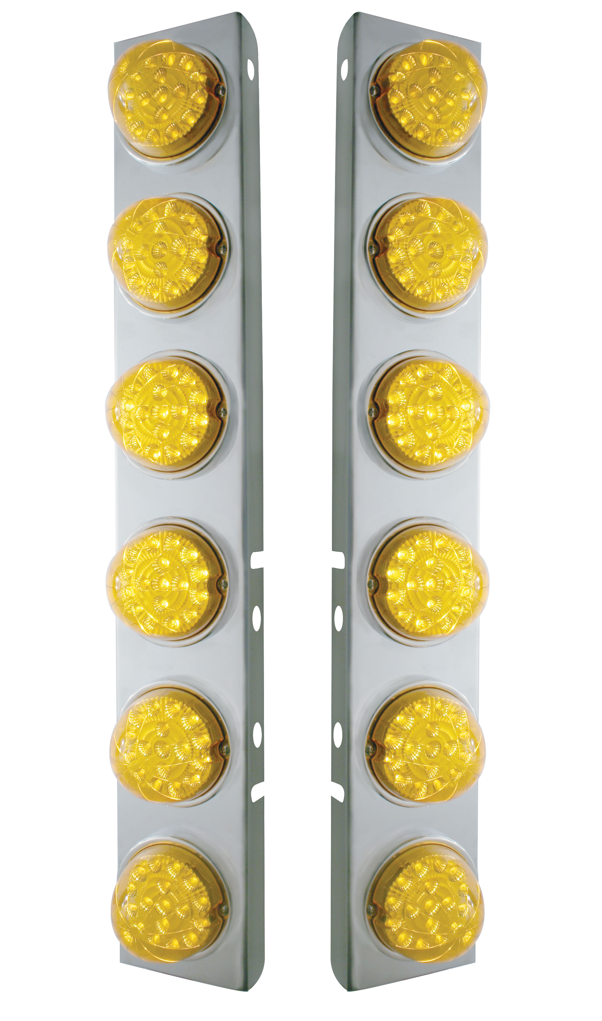 Stainless Steel Peterbilt a/C Lt Bracket W/ Six 17 Amber Led Dual Function Clear Reflector Lt - Amber Lens