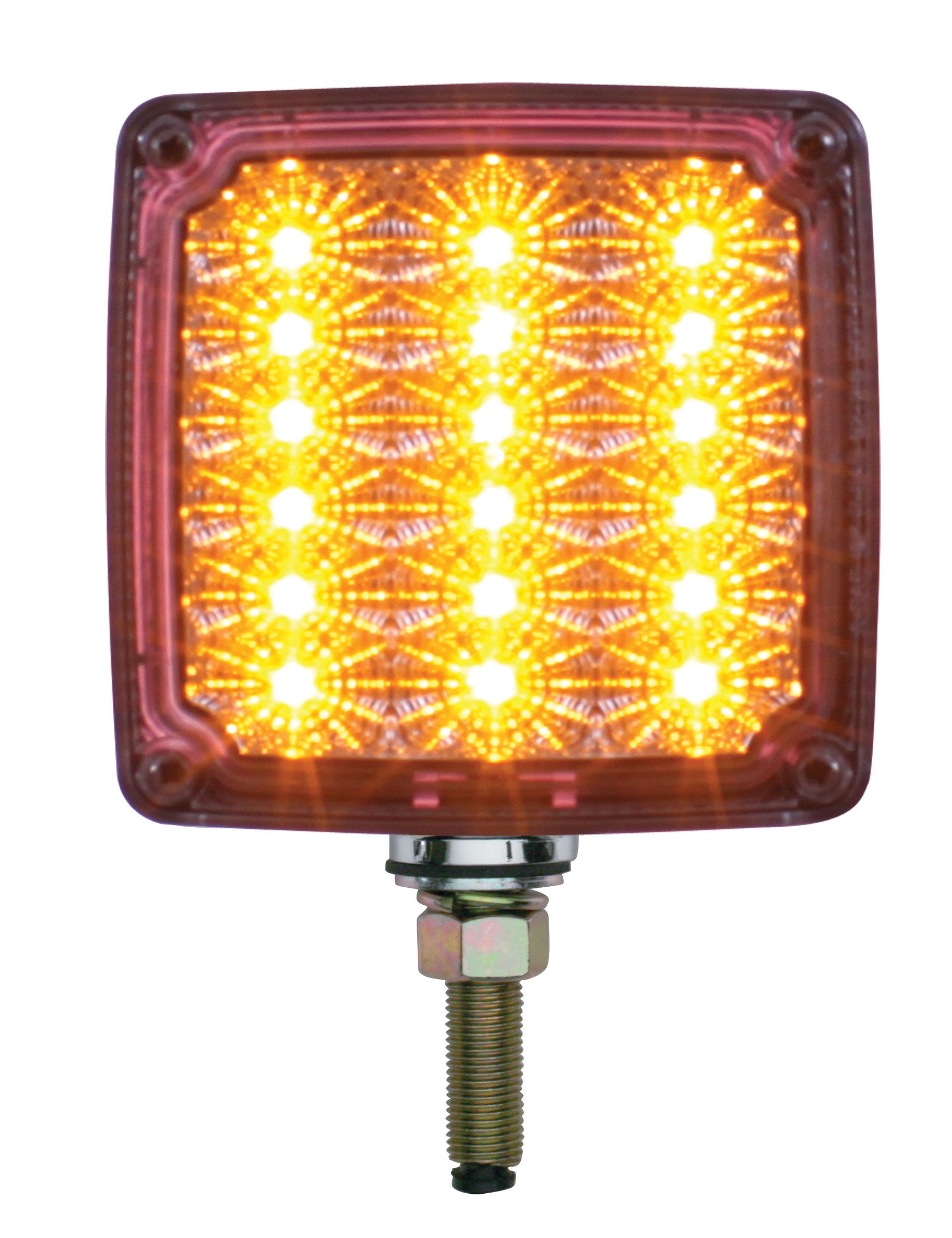 18 Amber/Red Led Square Double Face Single Stud Reflector Light - Driver Side, Clear Lens