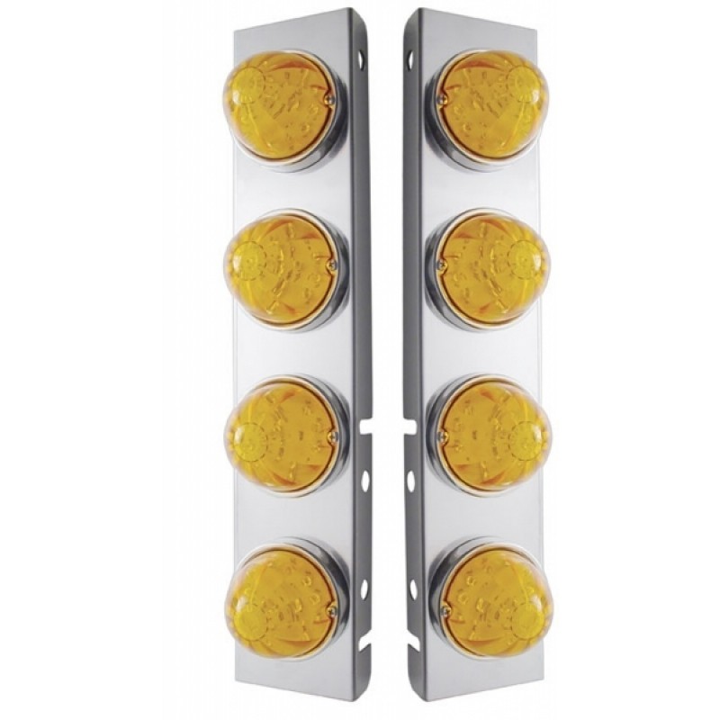 (2/Bulk) Stainless Steel Peterbilt a/C Light Bracket W/ Four 17 Amber Led 2 Function Watermelon Aux./Cab Lt - Amber Lens