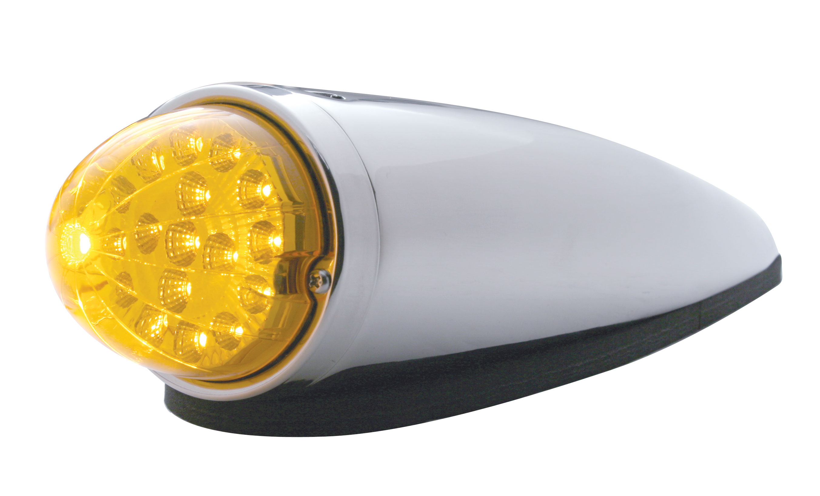 17 Amber Led Round Clear Reflector Dual Function Cab Light W/ Chrome Die Cast Housing - Amber Lens